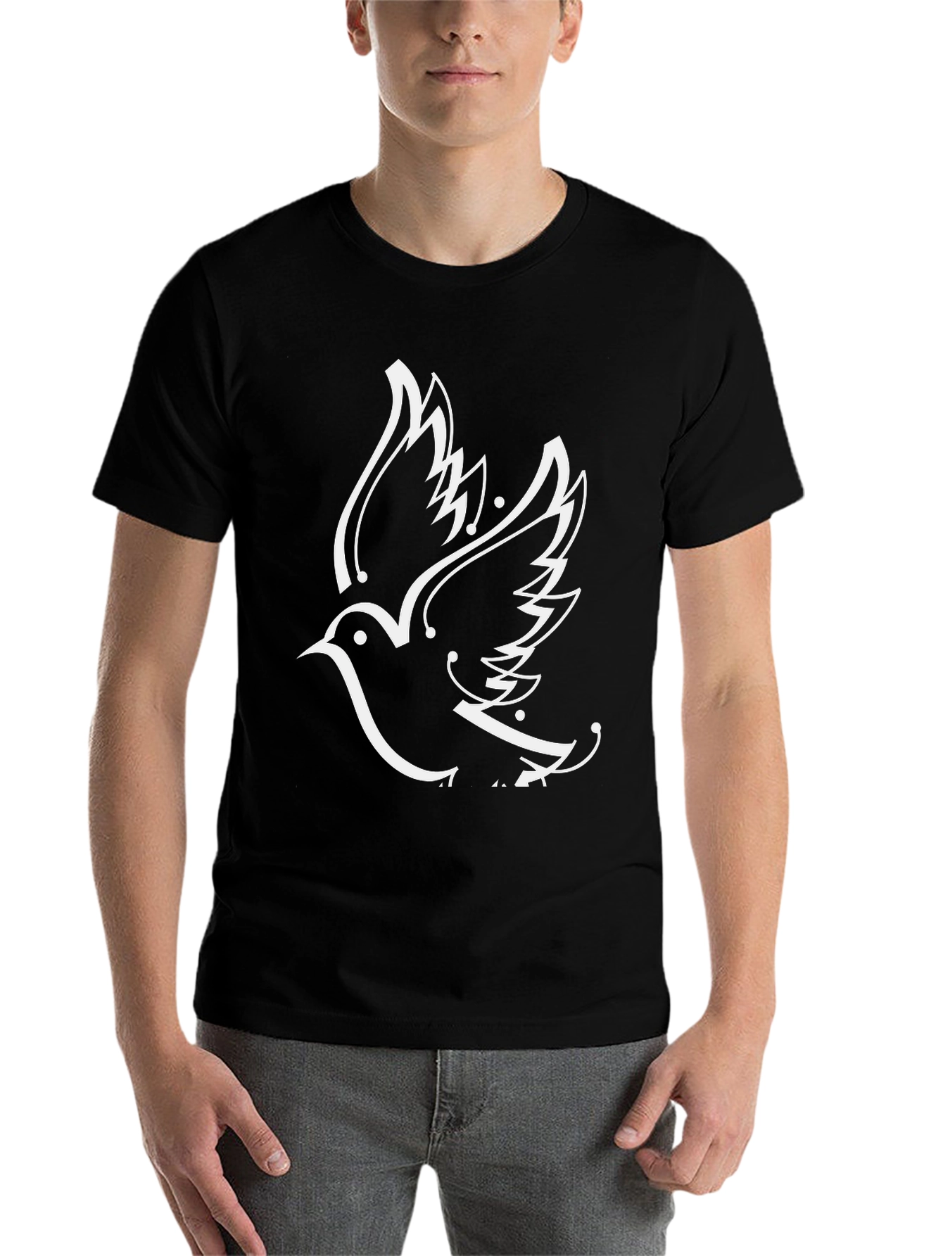Black Black T-Shirt with Dove Graphic view 7