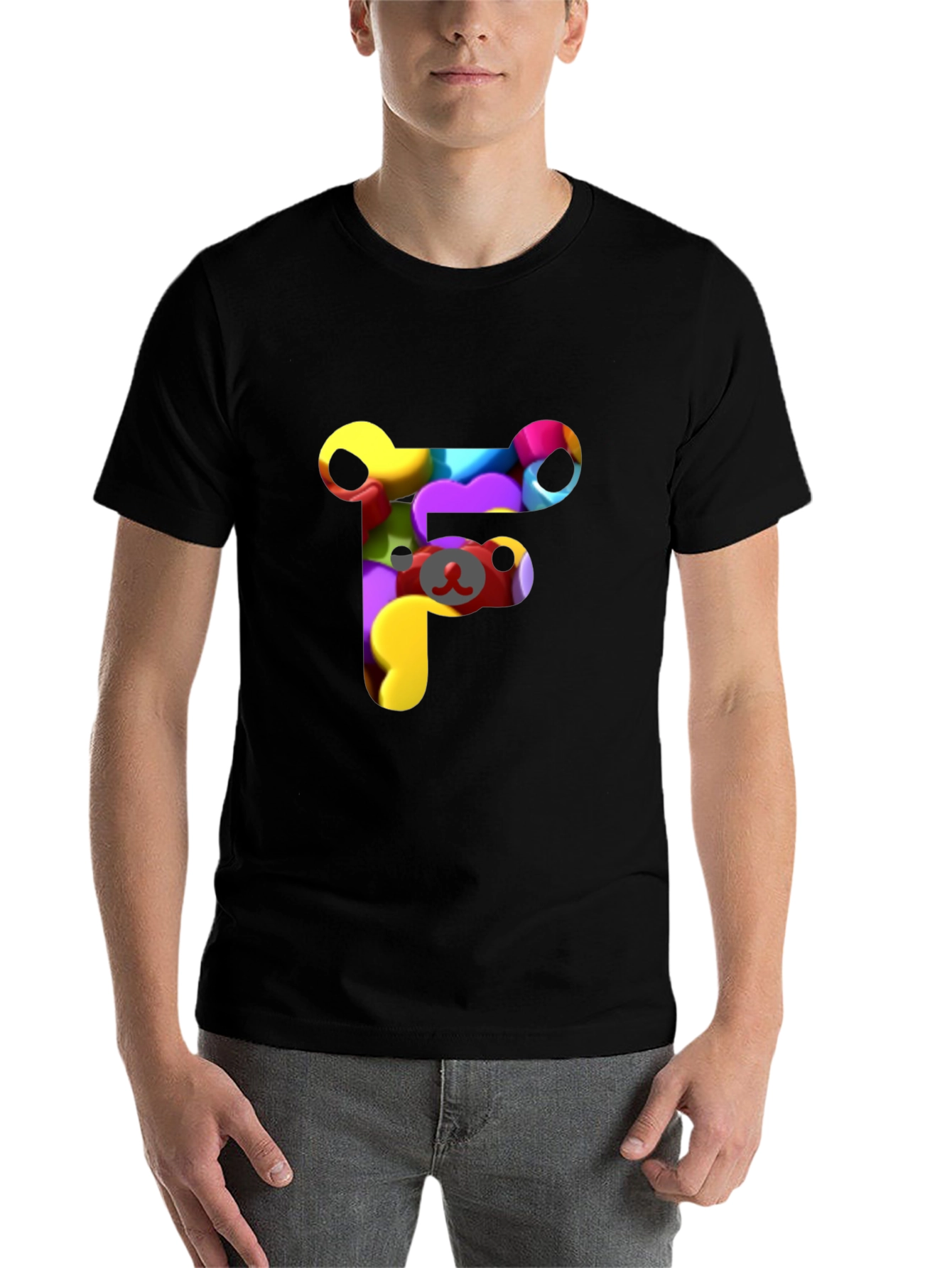 Black Colorful F Letter Bear T-Shirt view 7