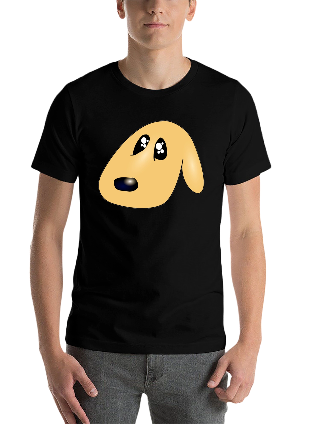 Black Cute Cartoon Dog Face Black T-Shirt view 7