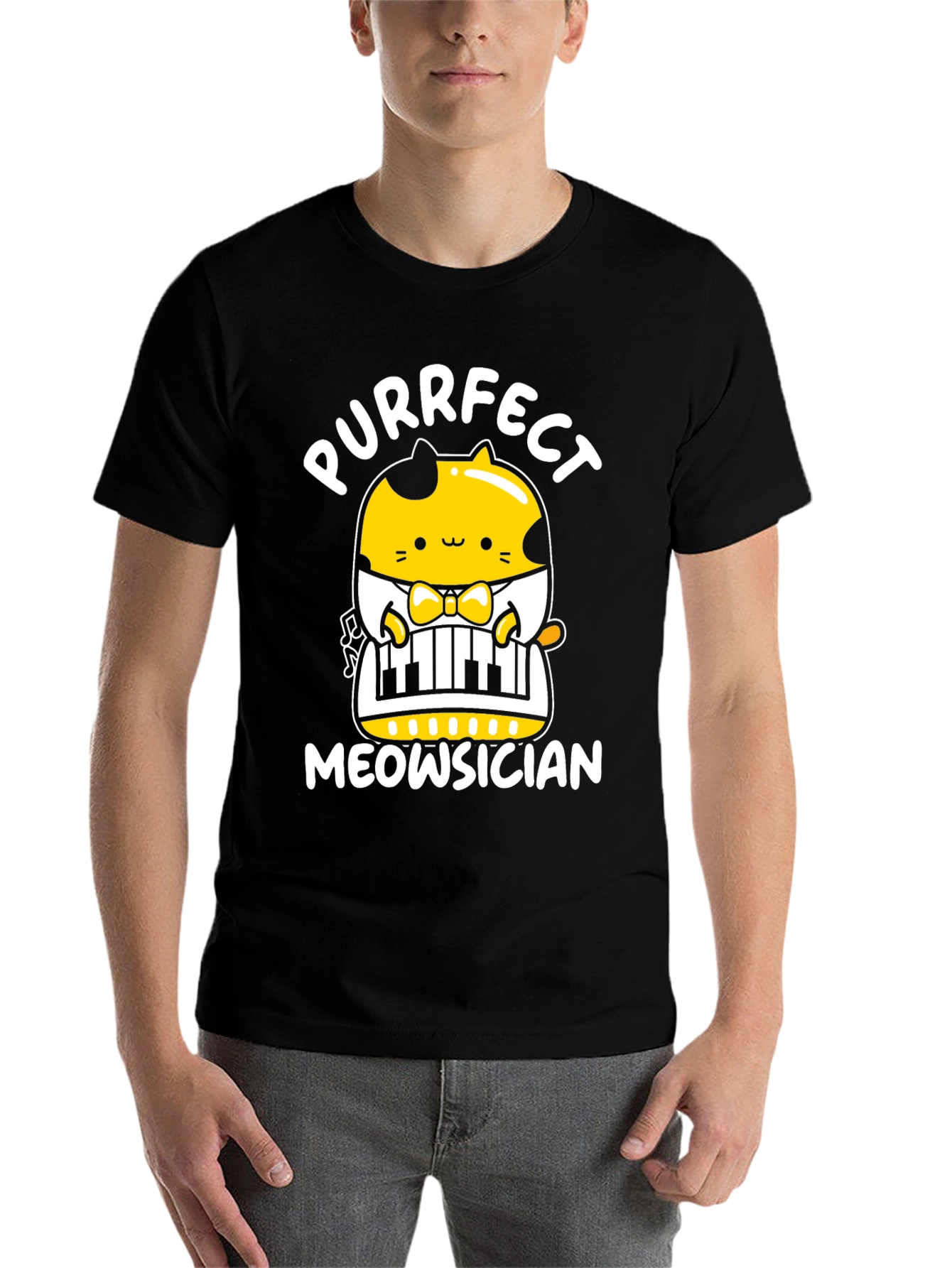 Black Purrfect Meowsician T-Shirt view 7