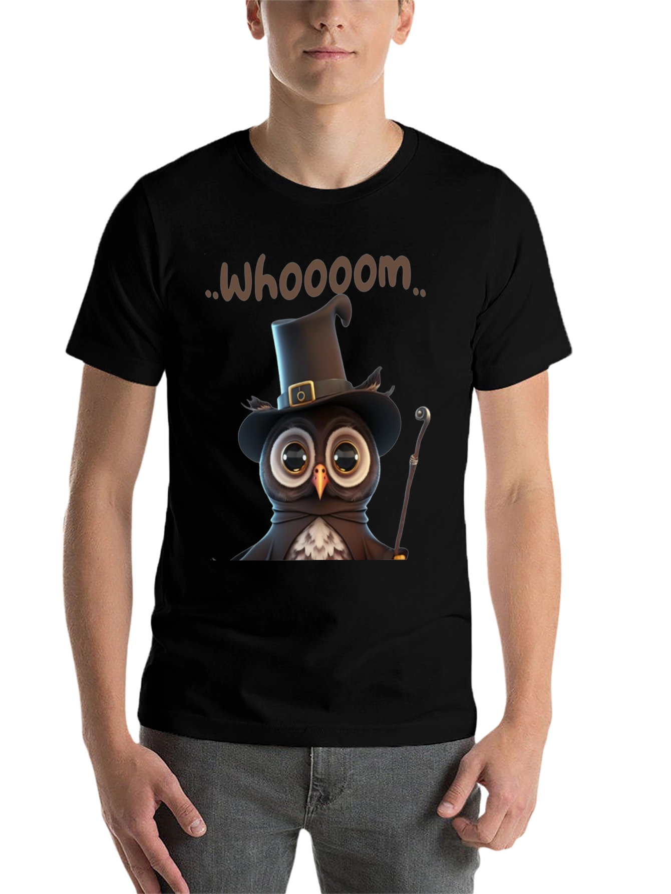 Black Whimsical Owl Graphic T-Shirt view 7