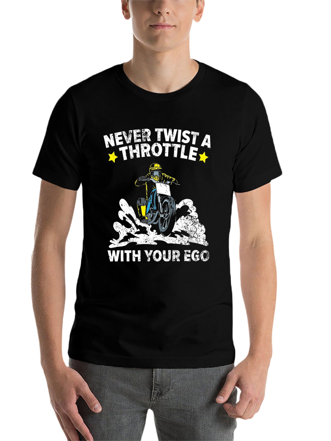 Black Never Twist a Throttle With Your Ego Black T-Shirt view 7