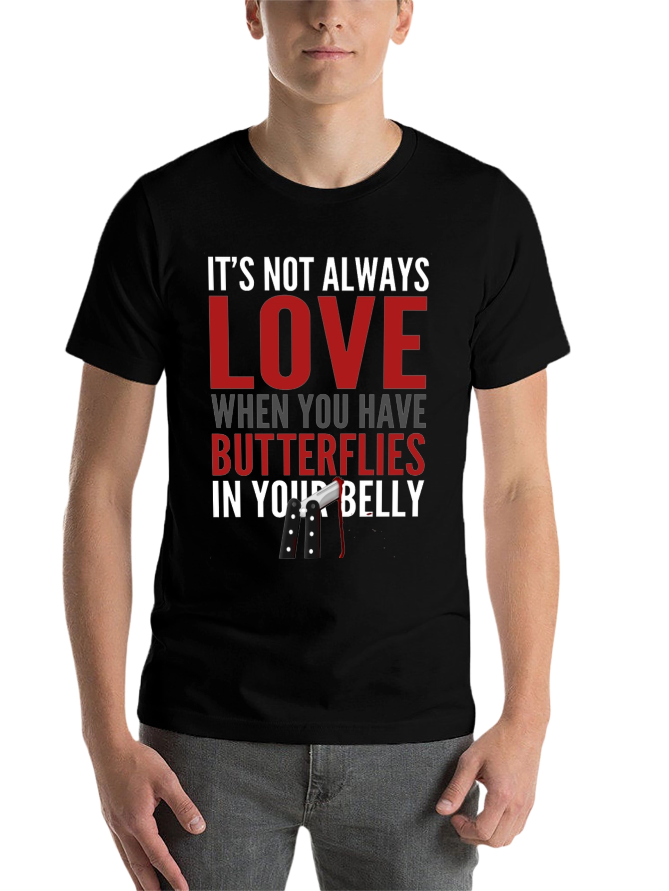 Black Funny T-Shirt - Butterflies in Your Belly Design view 7