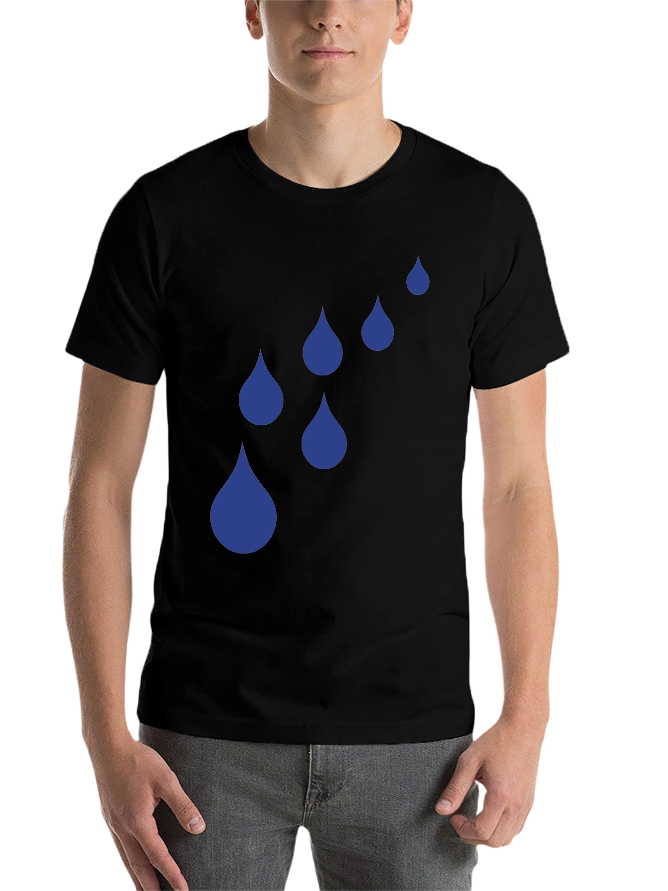 Black Blue Raindrop Graphic T-Shirt - Casual Style view 7