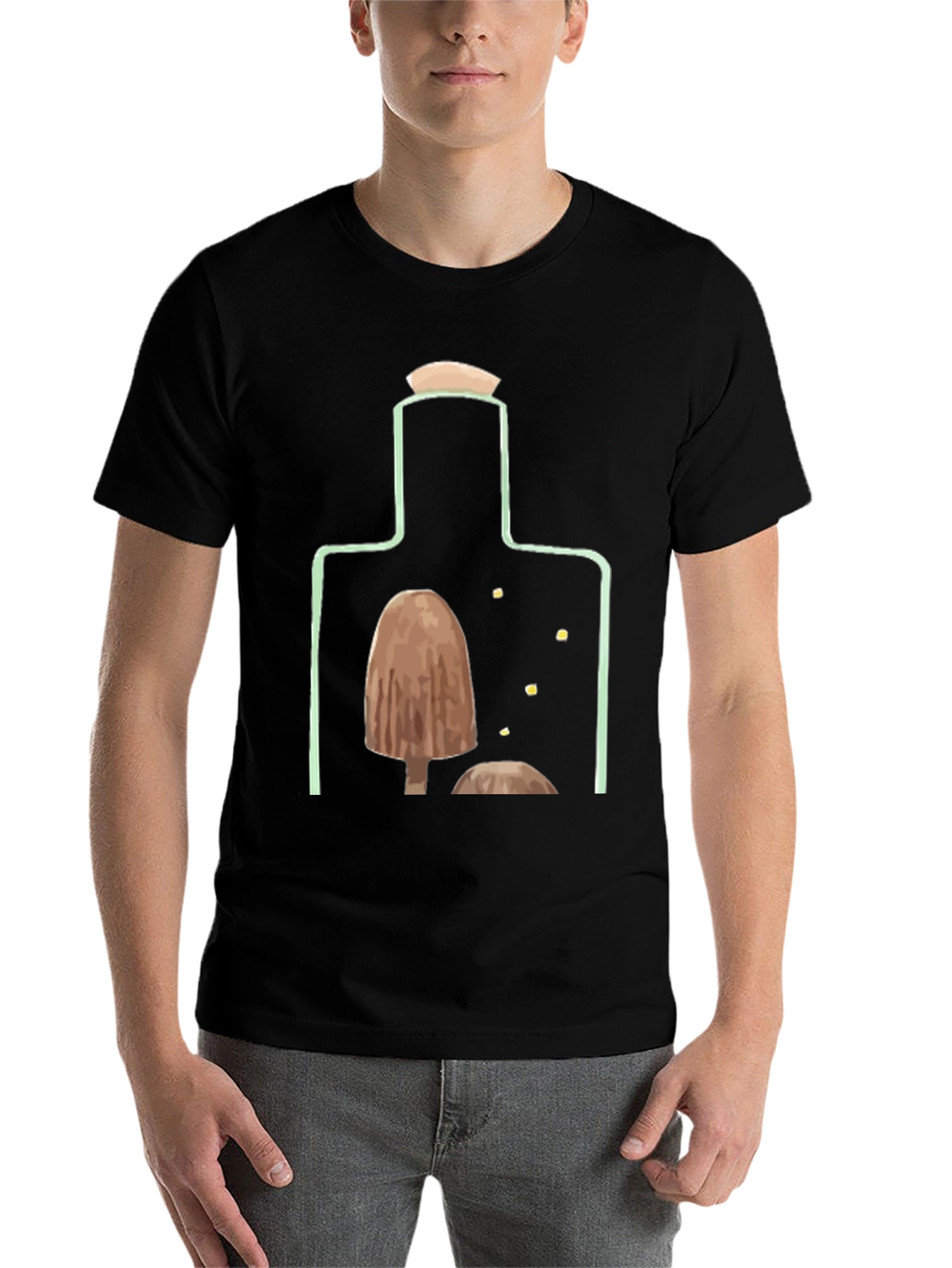 Black Mushroom Bottle Graphic T-Shirt view 7