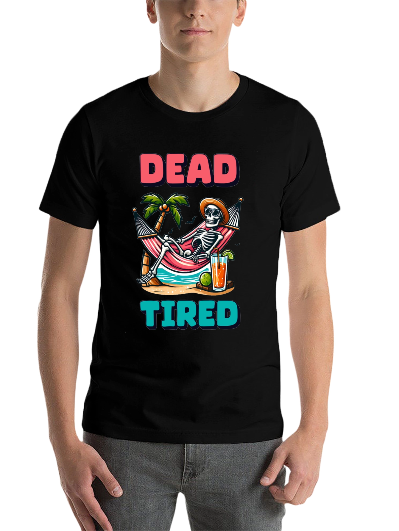 Black Dead Tired Skeleton Graphic T-Shirt view 7