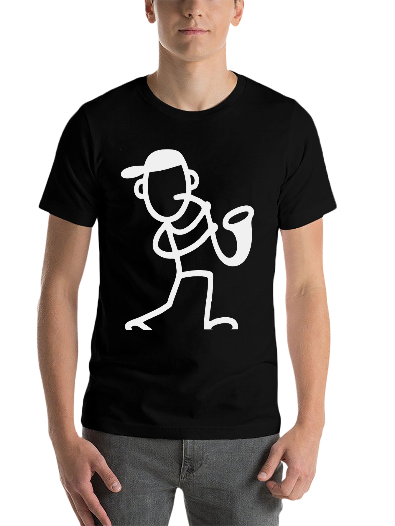Black Saxophone Stick Figure Graphic Tee view 7
