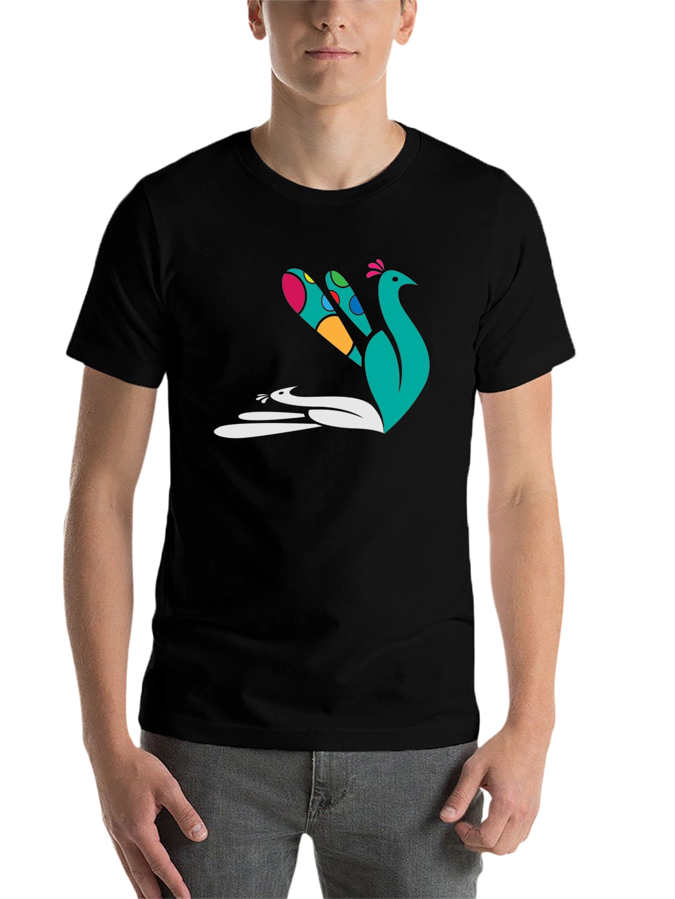 Black Peacock Graphic Tee - Stylish Cotton T-Shirt view 7