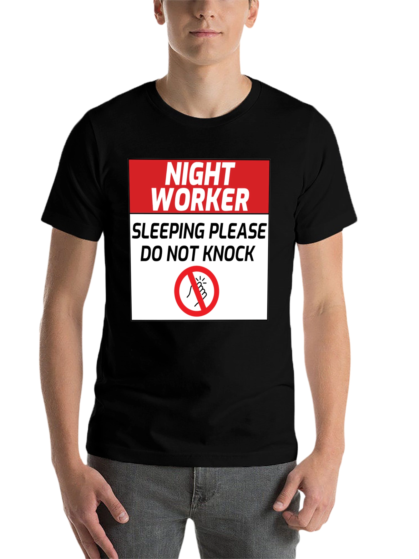 Black Night Worker Sleeping - Do Not Knock Graphic Tee view 7
