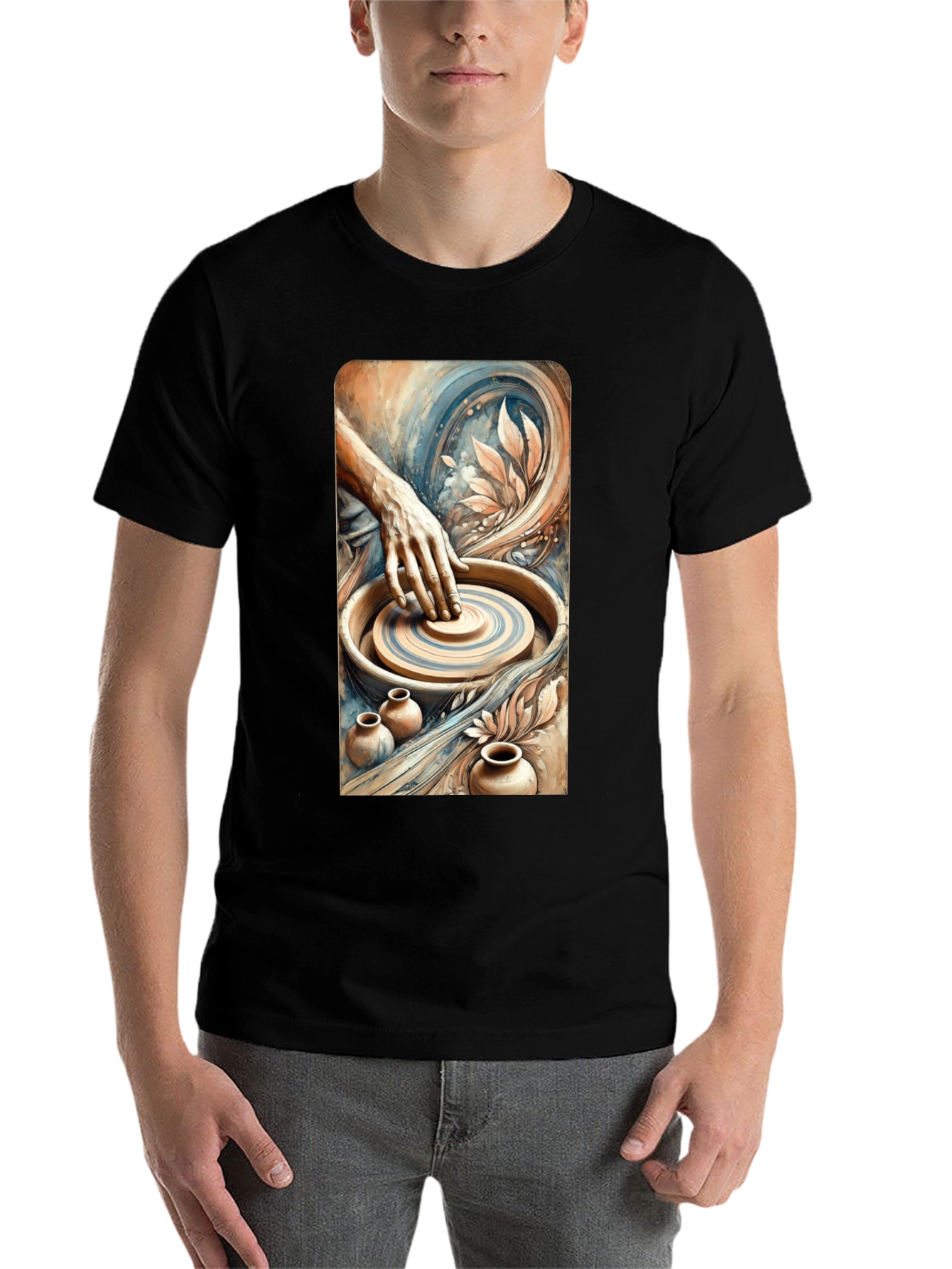 Black Artisan Pottery Tee - Wheel Throwing Design view 7