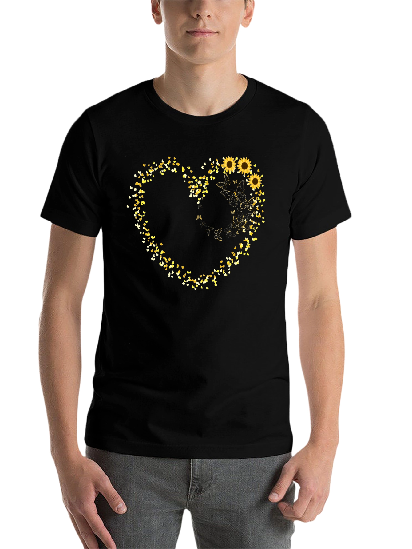 Black Sunflower Heart Graphic Tee view 7