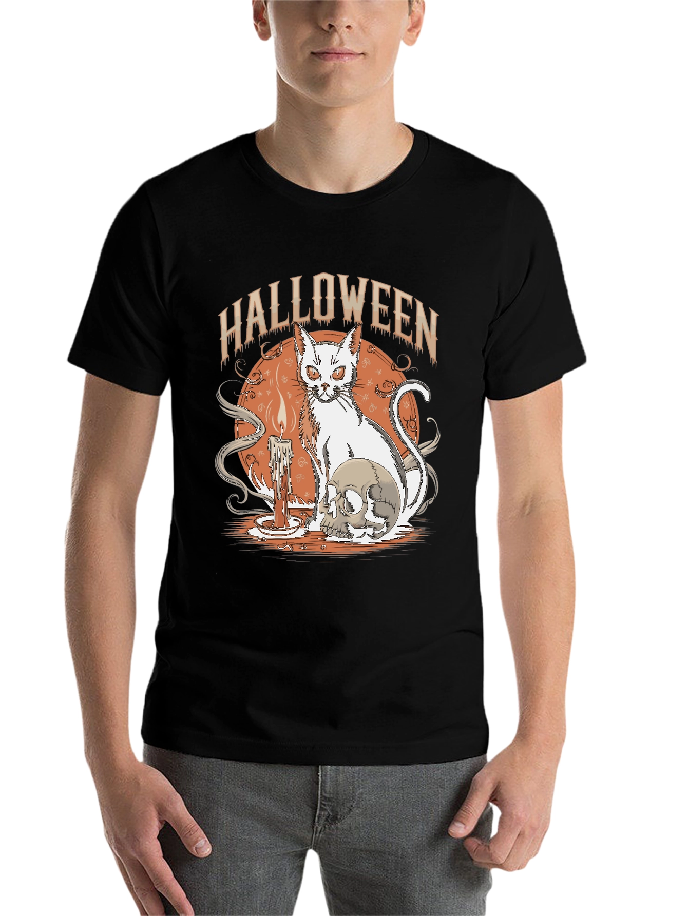 Black Halloween Cat & Skull Graphic Tee view 7