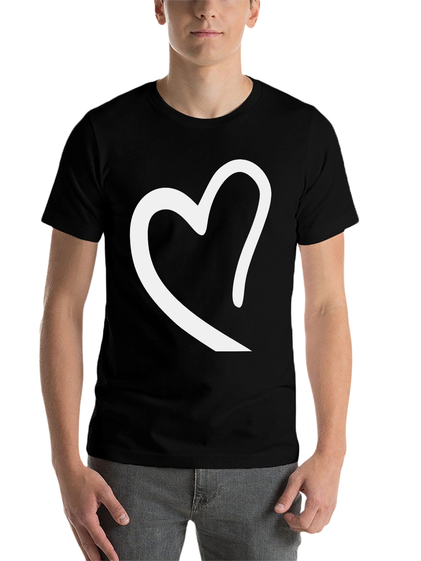 Black Black T-Shirt with White Heart Graphic view 7