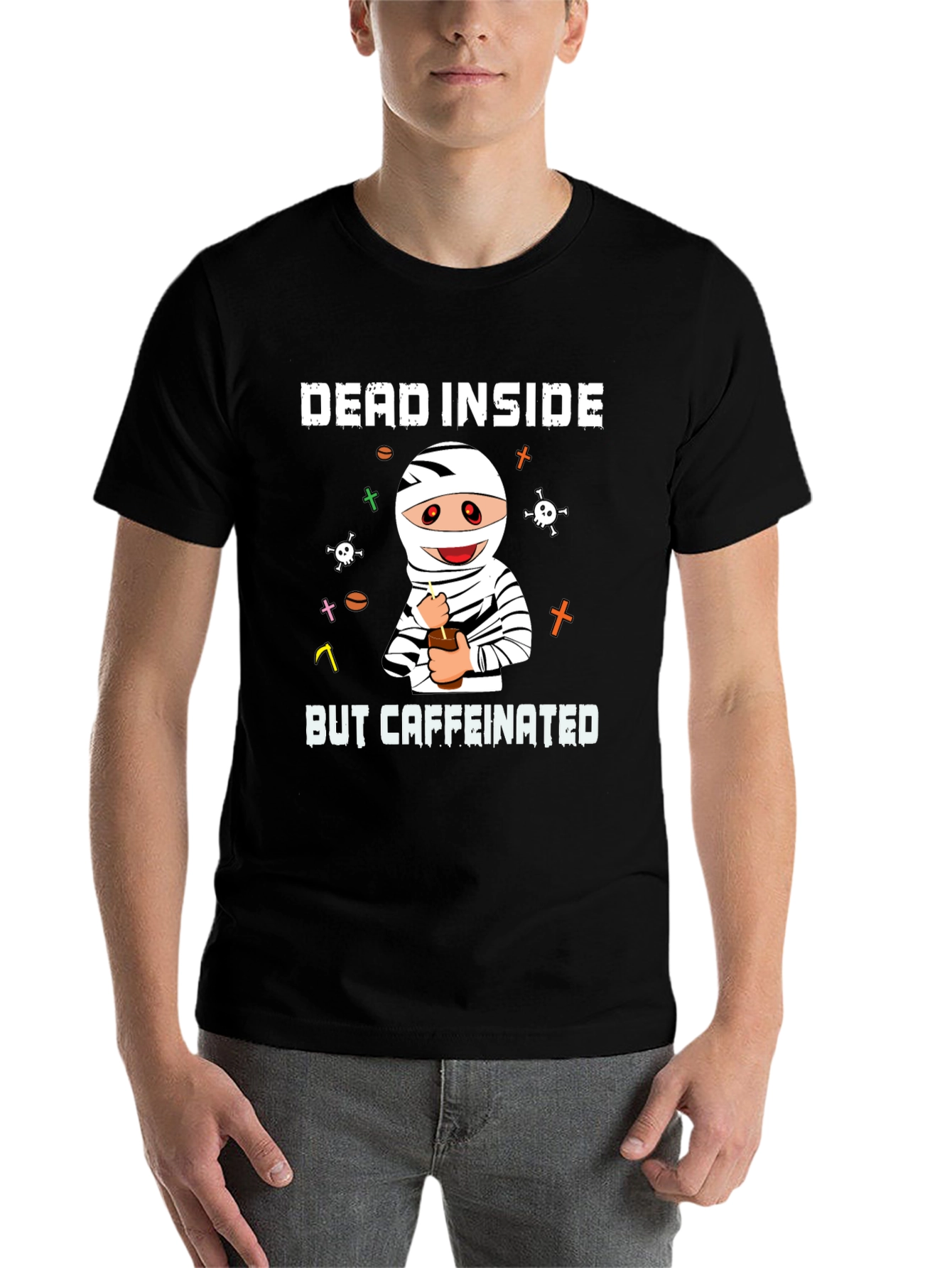 Black Dead Inside But Caffeinated T-Shirt view 7