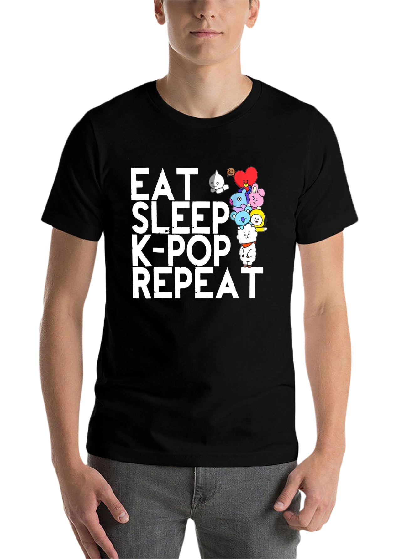 Black Eat Sleep K-Pop Repeat Black Graphic Tee view 7