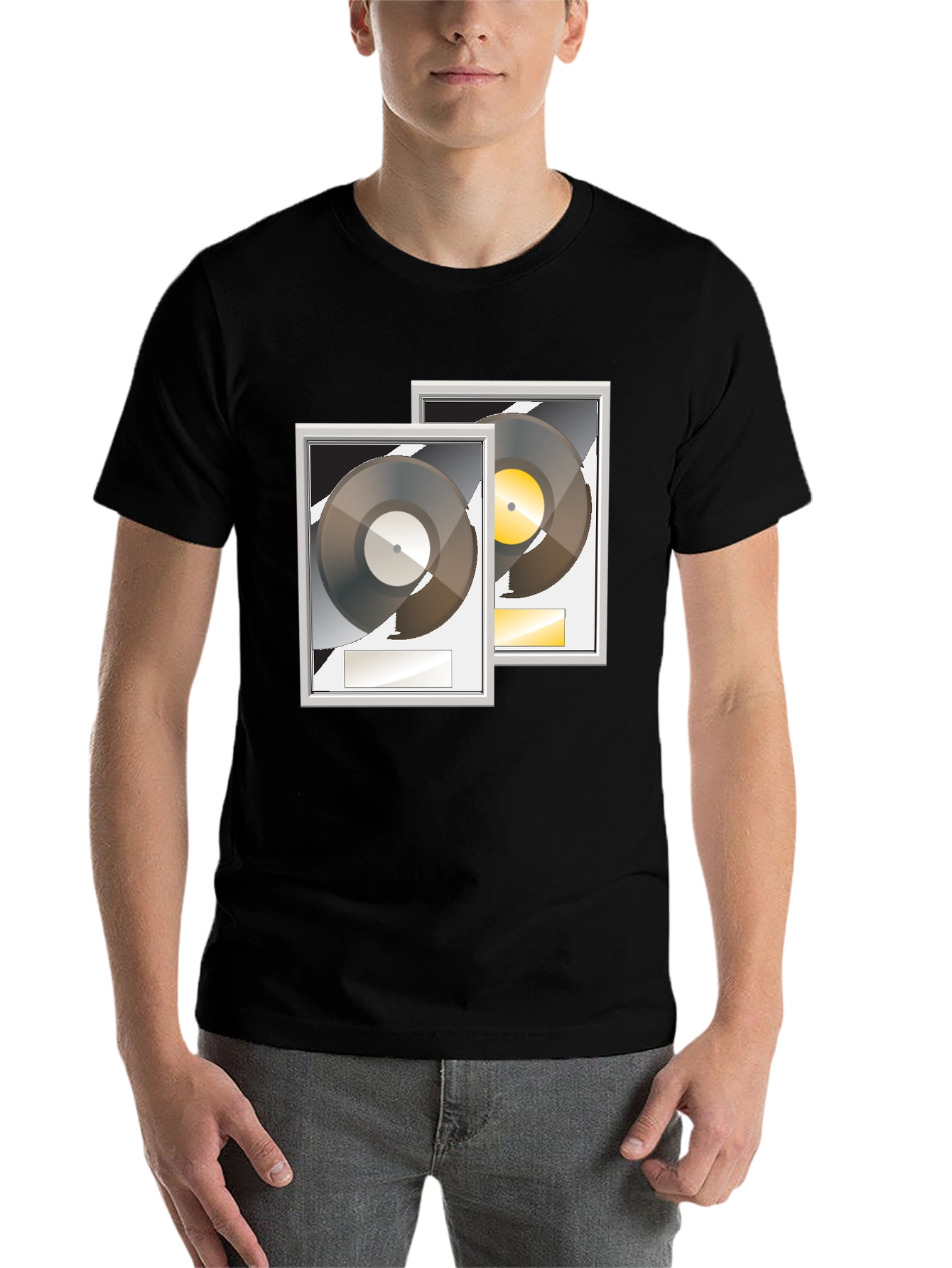 Black Black T-Shirt with Gold and Platinum Record Graphic view 7
