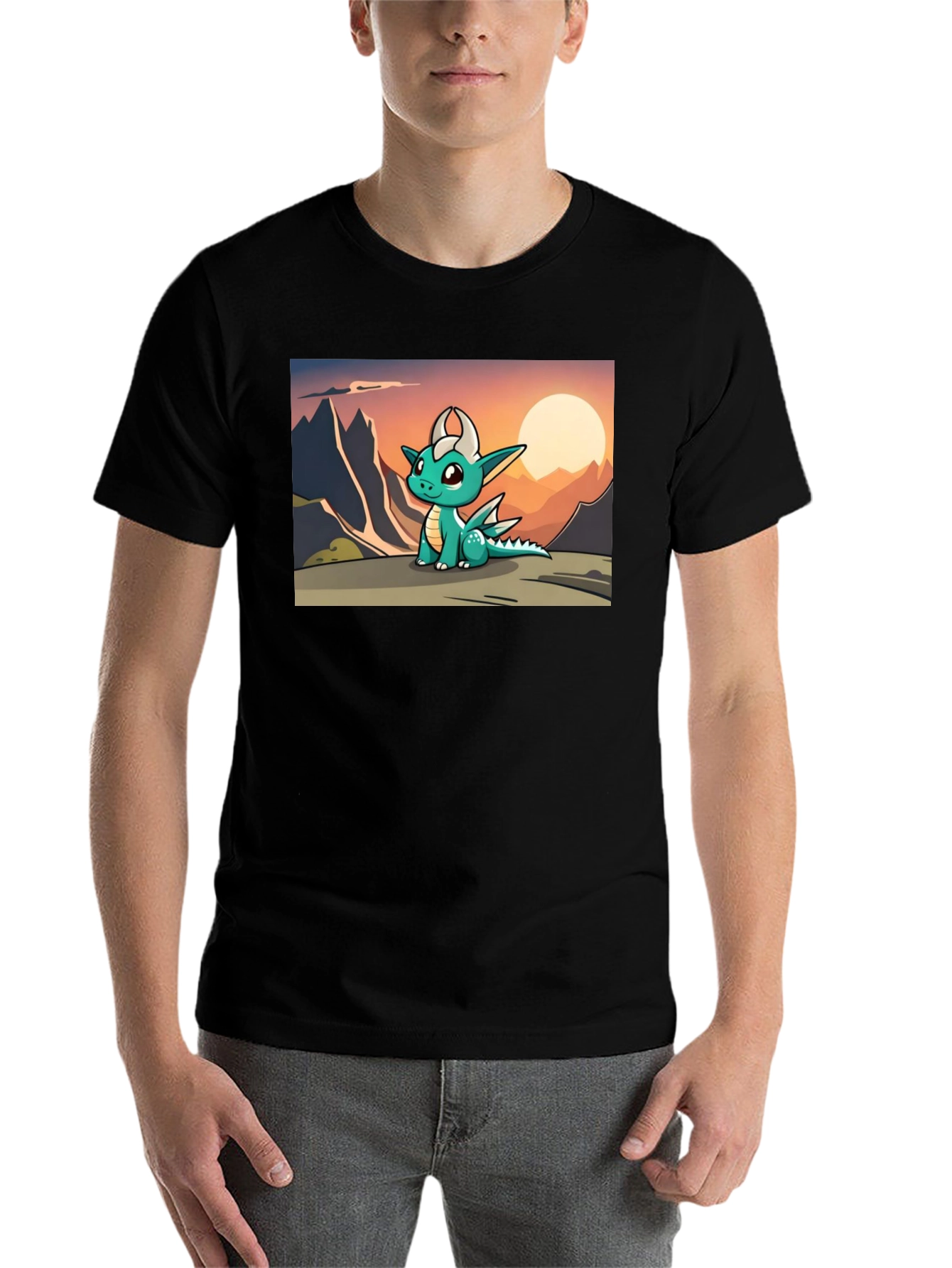 Black Cute Dragon Sunset Tee view 7