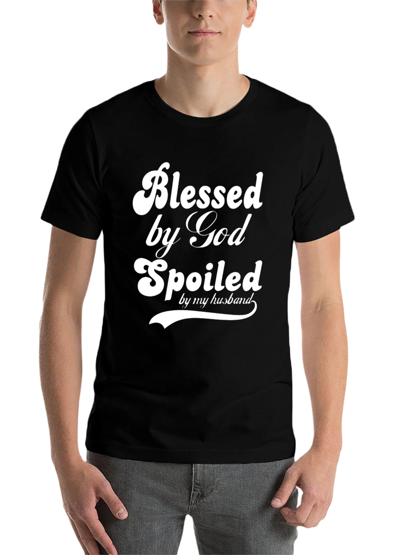 Black Blessed by God Spoiled by Husband Graphic Tee view 7