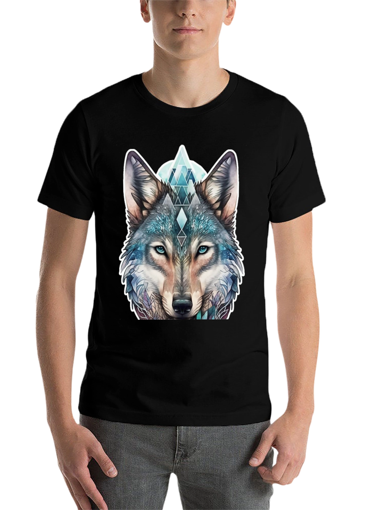 Black Geometric Wolf Graphic Tee - Stylish Animal Print Shirt view 7