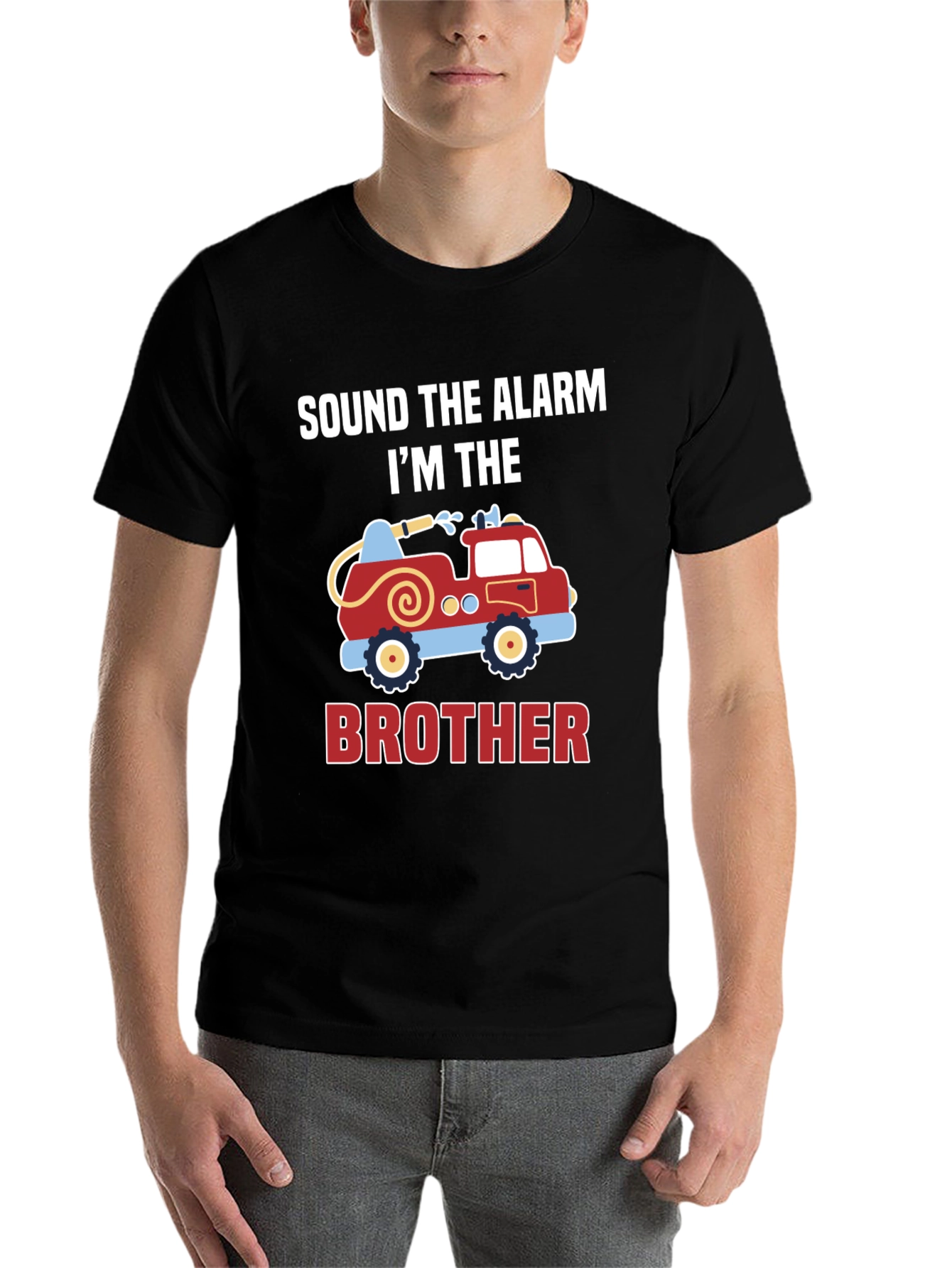 Black Sound The Alarm I'm The Brother Firetruck T-Shirt view 7