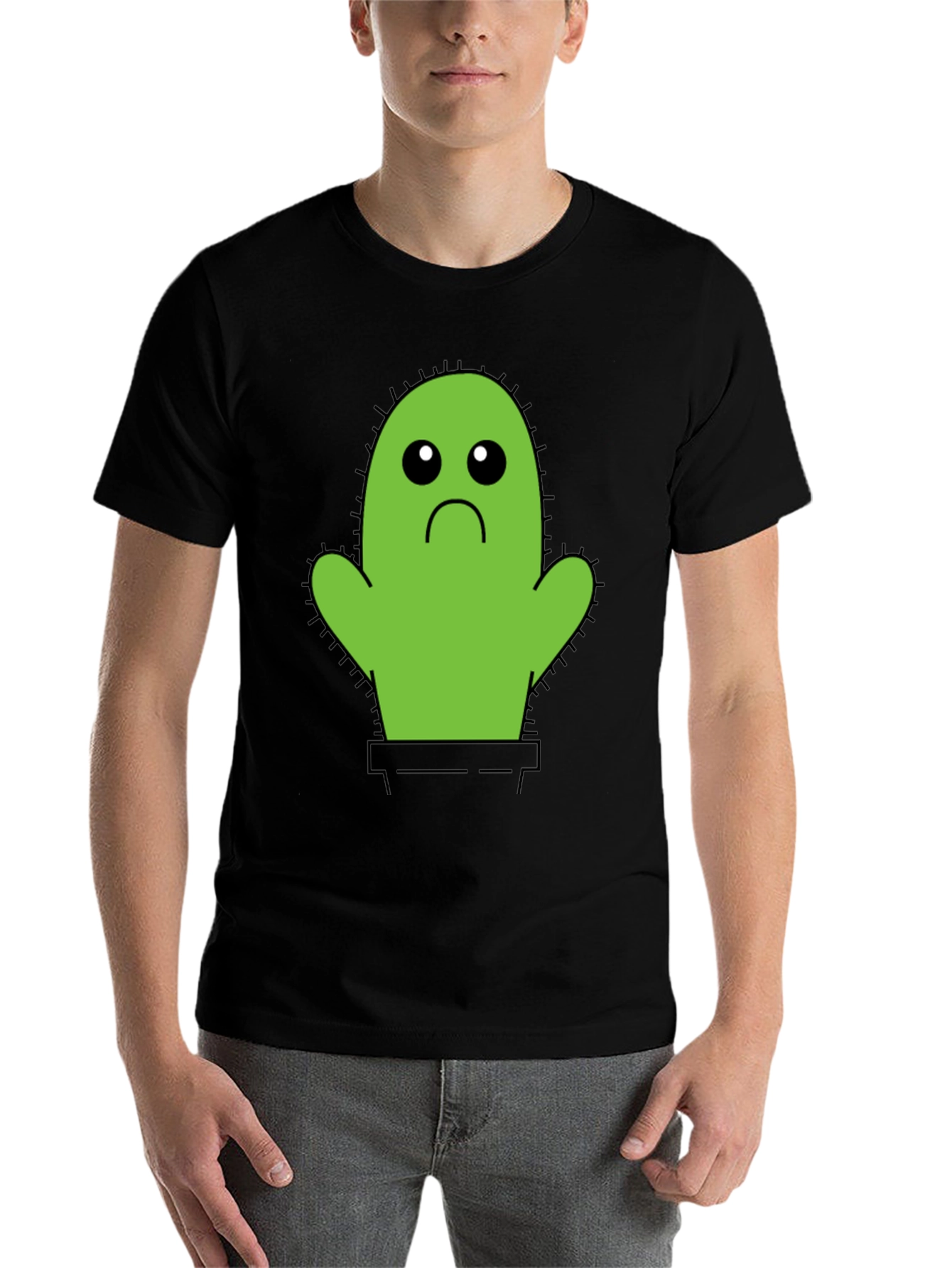 Black Sad Cactus T-Shirt - Unisex Cotton Tee view 7