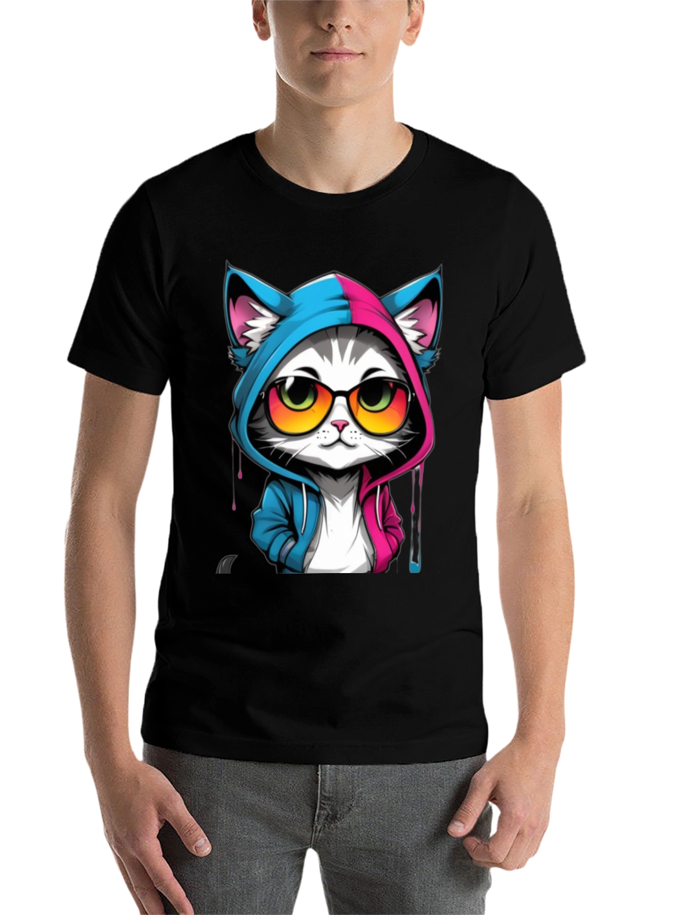 Black Cool Cat Graphic Tee - Unisex Black T-Shirt view 7