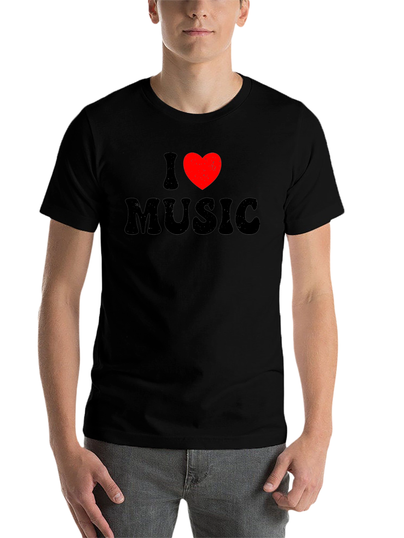 Black I Love Music Graphic Tee - Black Cotton Blend T-Shirt view 7
