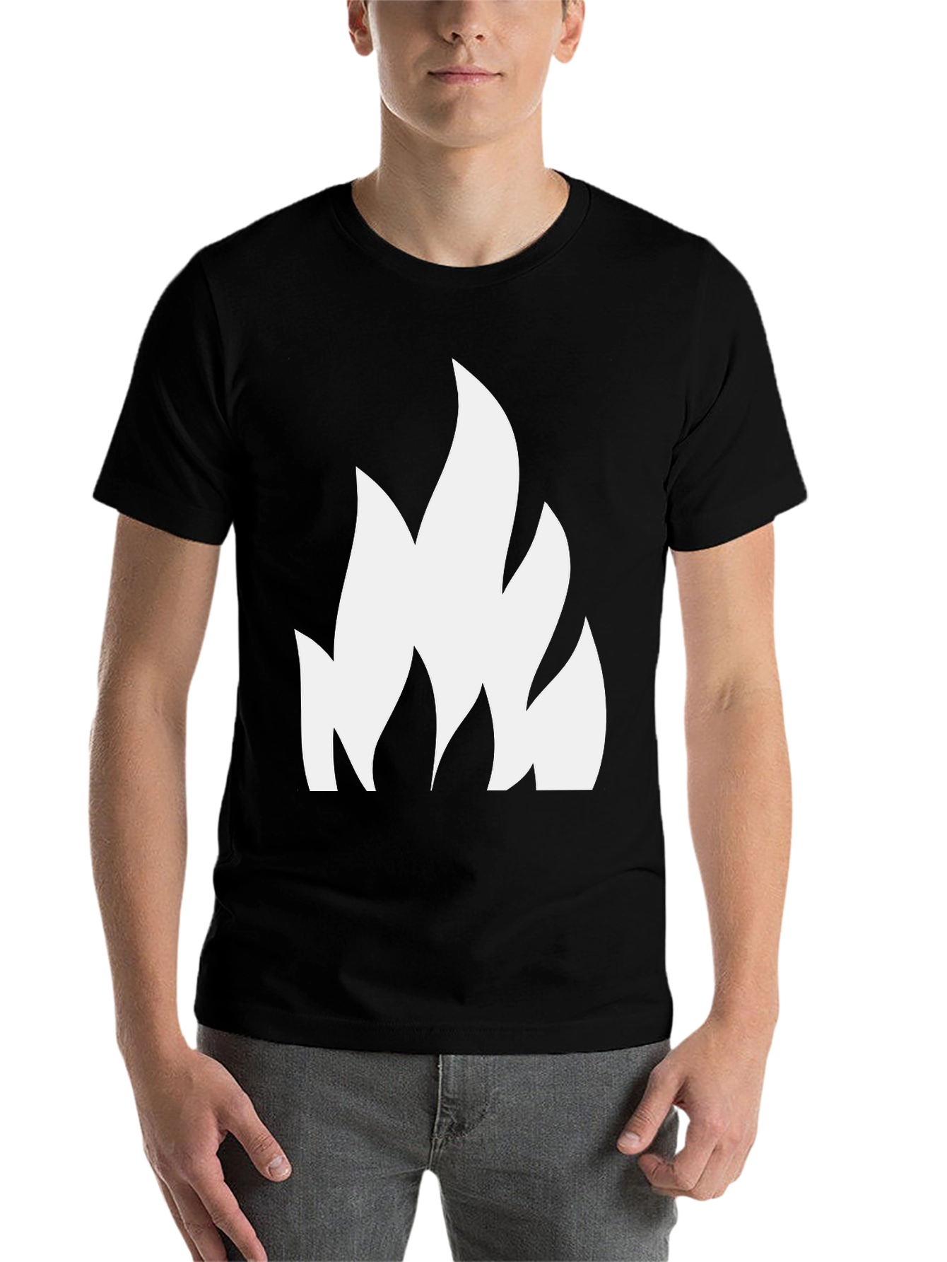 Black Bold Black T-Shirt with White Flame Design view 7