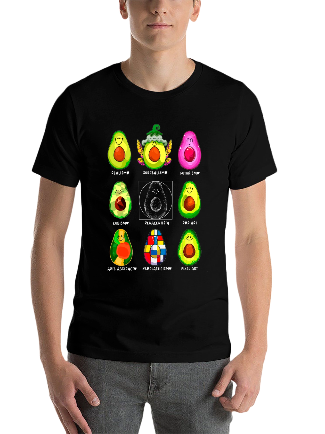 Black Avocado Art Styles Graphic T-Shirt view 7