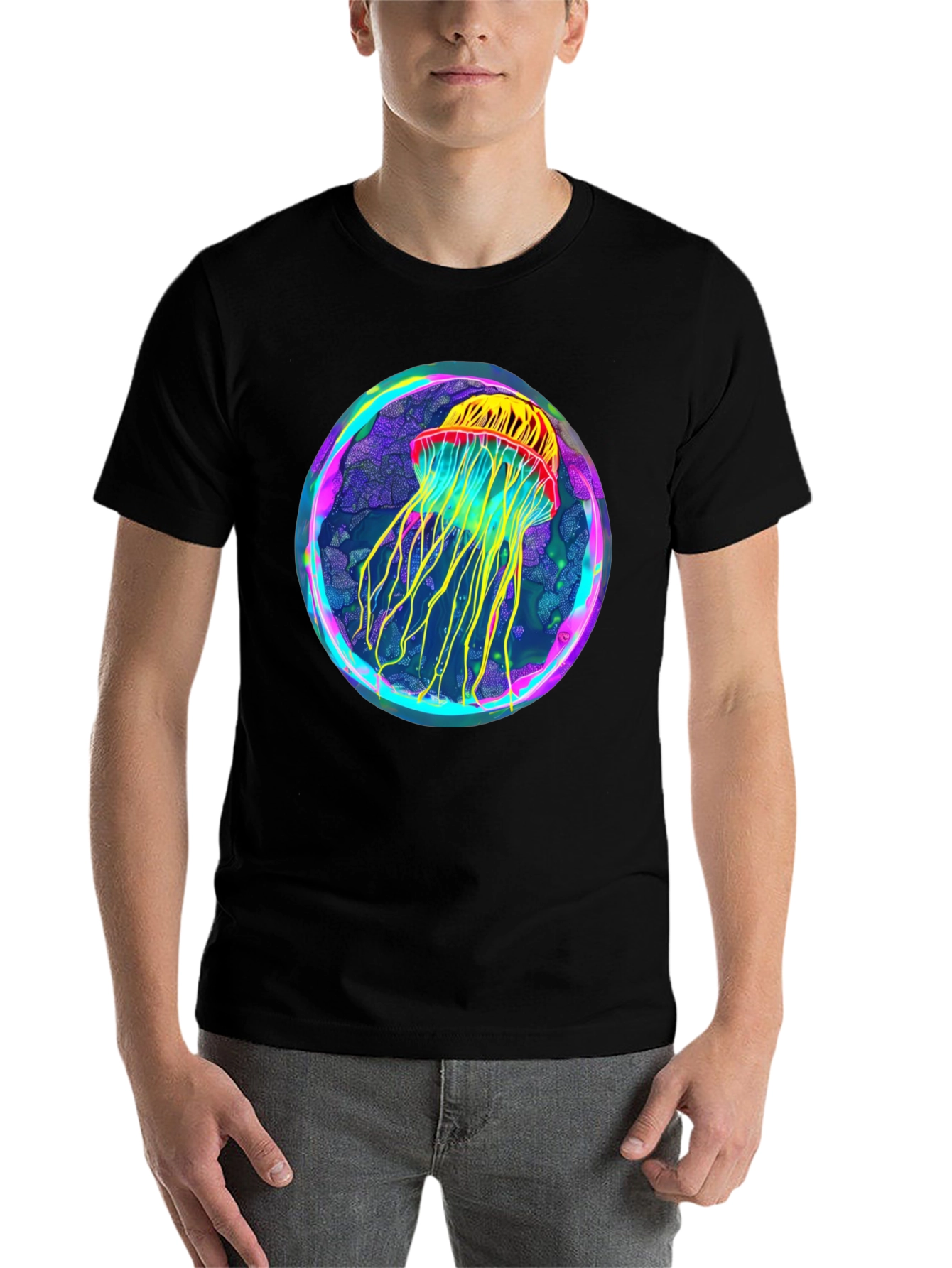 Black Neon Jellyfish Graphic Black Tee view 7