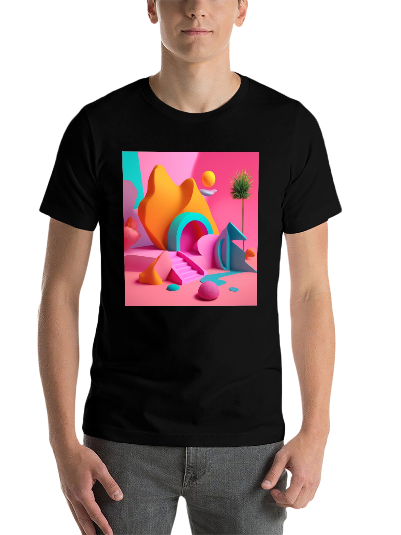 Black Abstract Geometric Art Black T-Shirt view 7