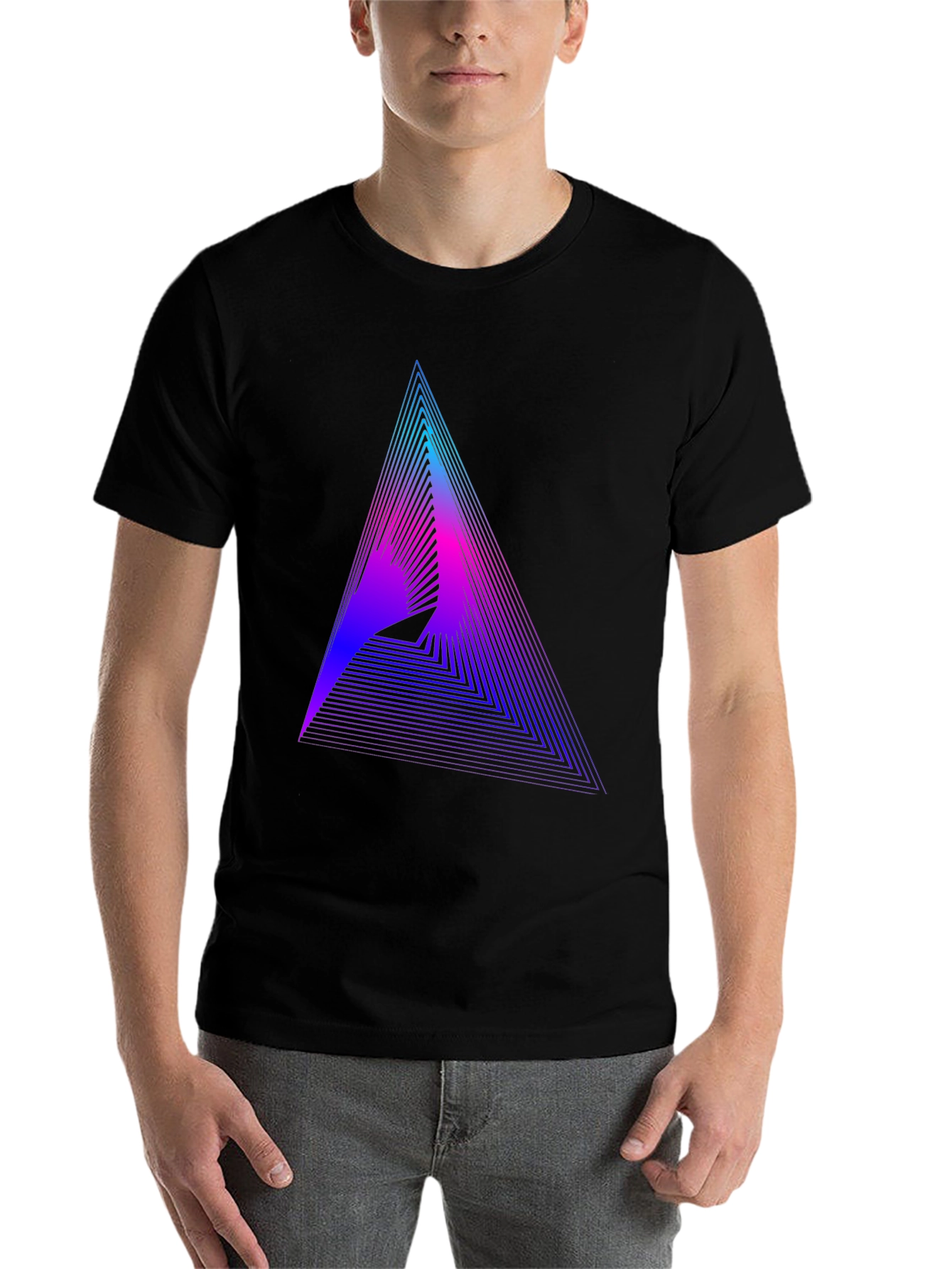 Black Geometric Gradient Triangle Tee - Modern Graphic T-Shirt view 7