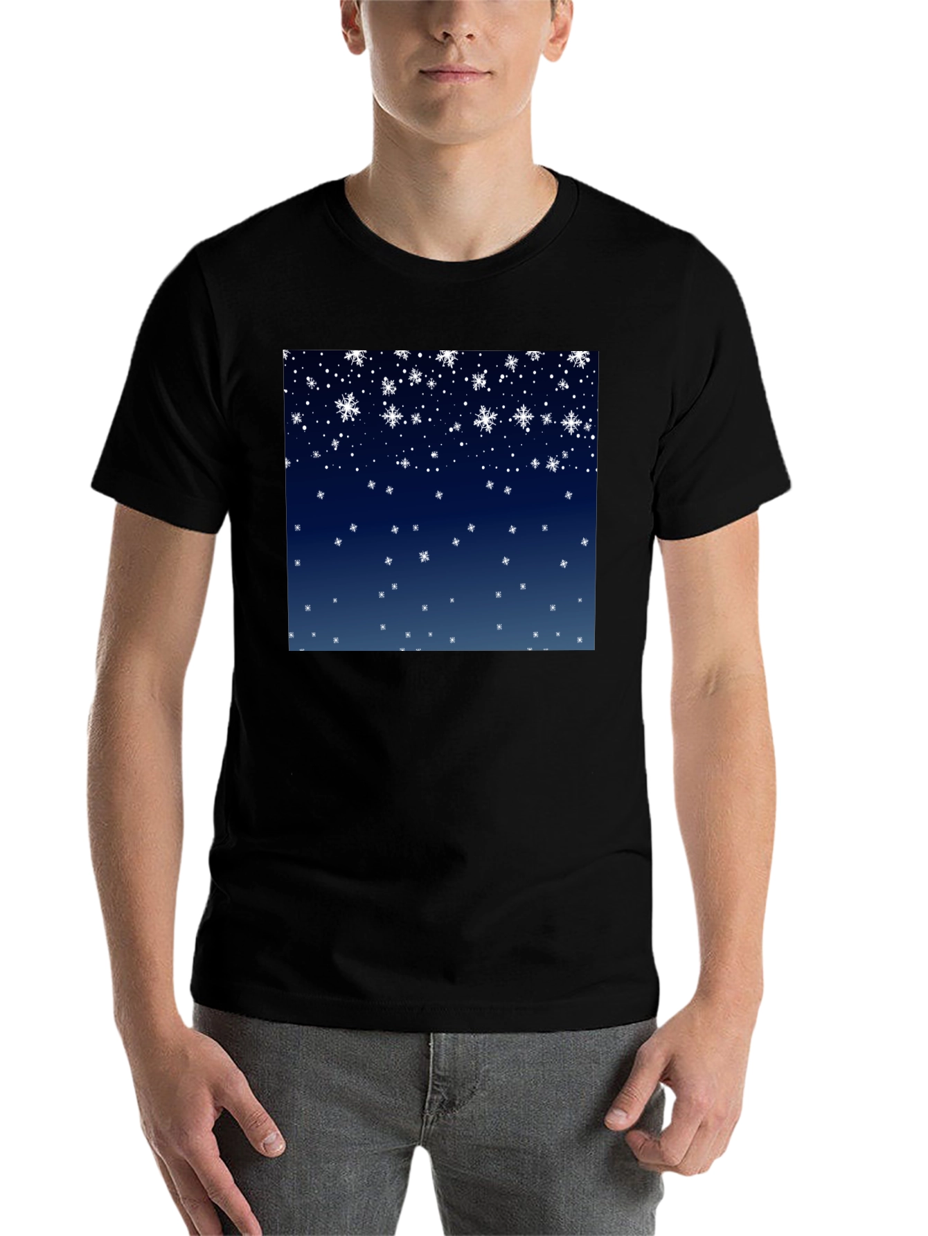 Black Snowflake Pattern T-Shirt - Winter Holiday Apparel view 7