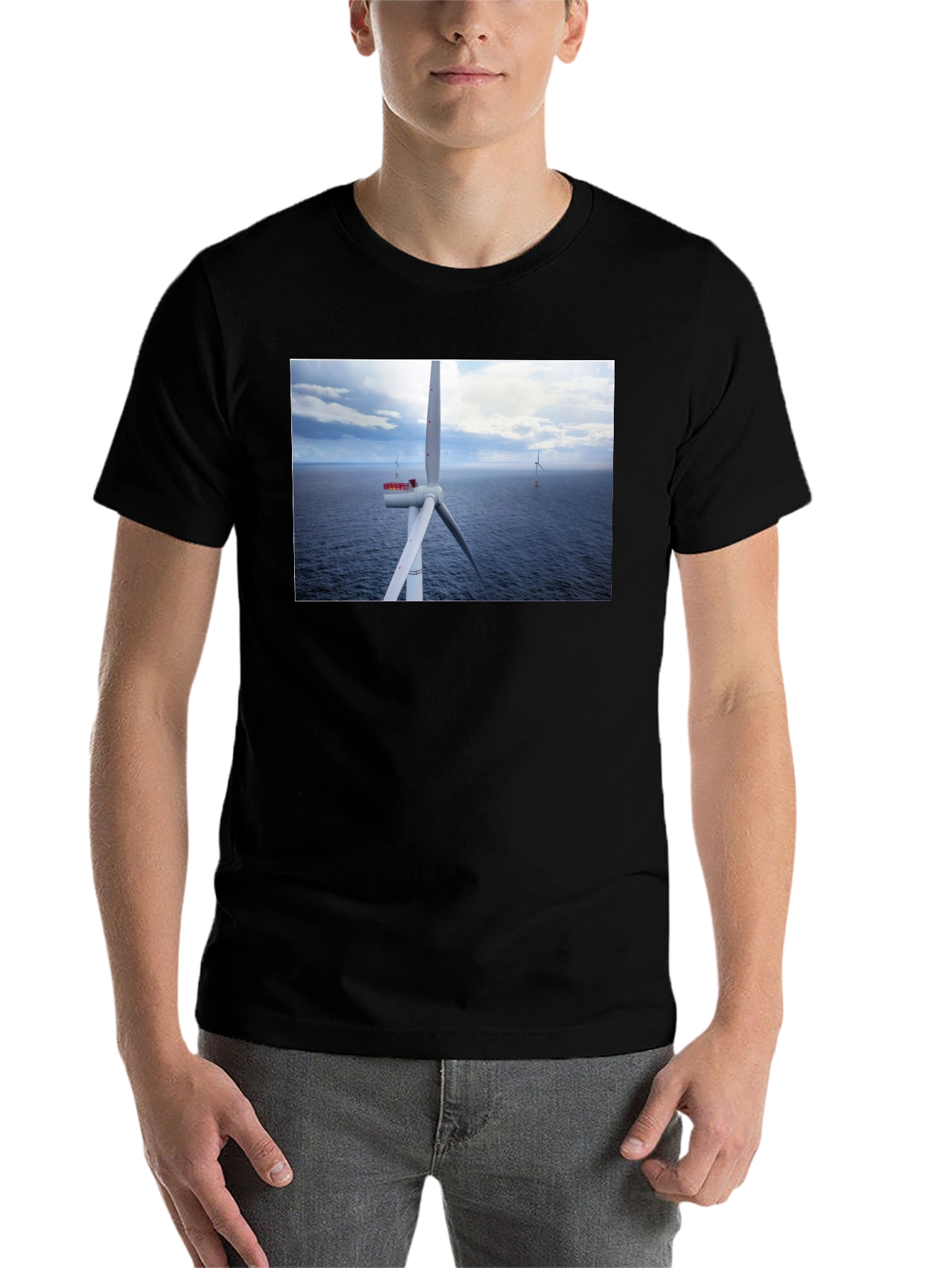 Black Wind Turbine Ocean Graphic T-Shirt view 7