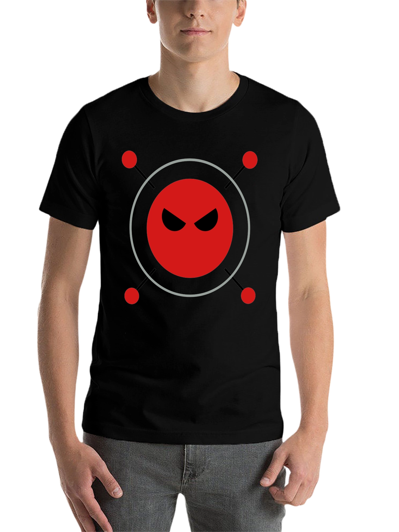 Black Men's Black T-Shirt with Evil Robot Design view 7