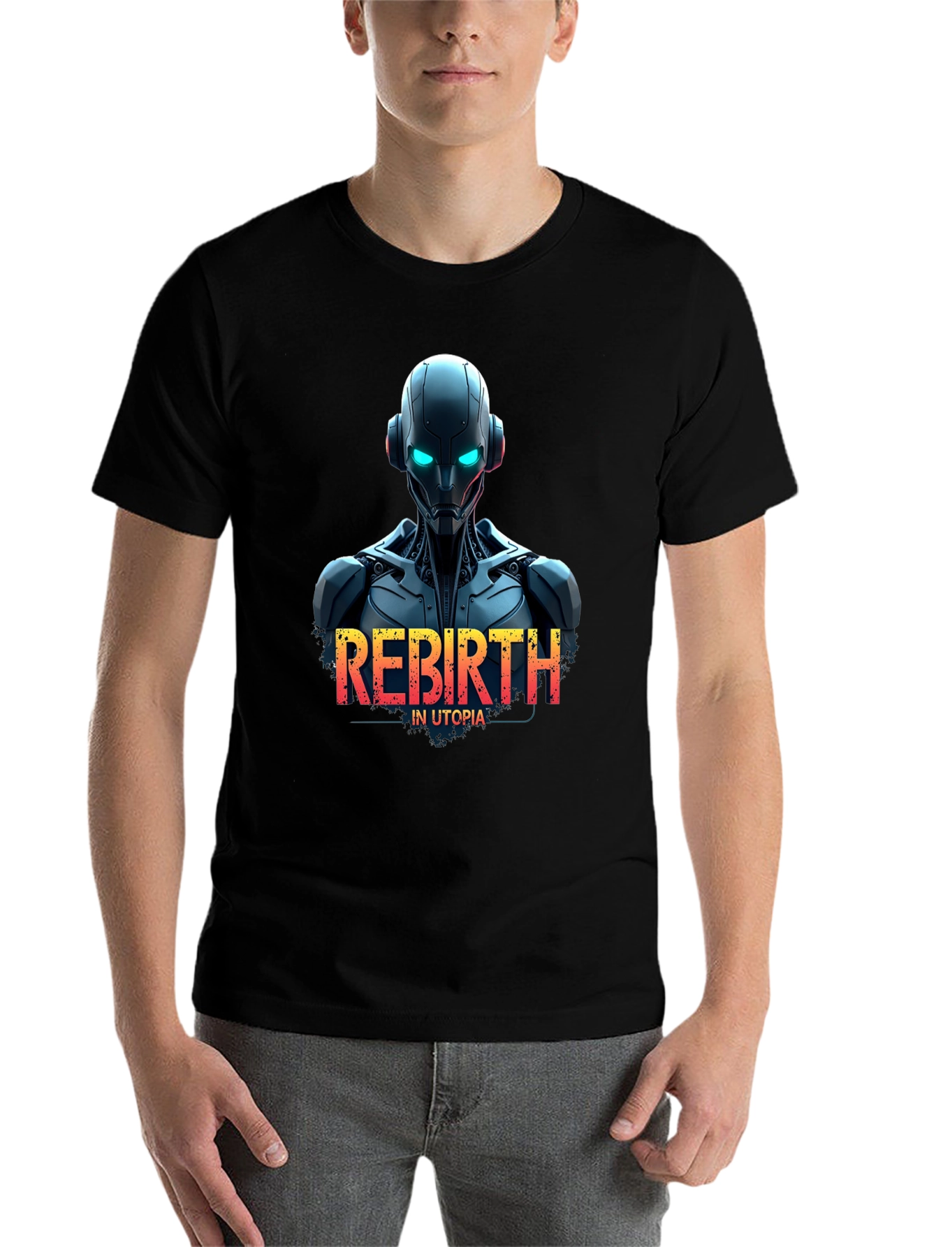 Black Rebirth in Utopia Robot T-Shirt - Sci-Fi Style view 7