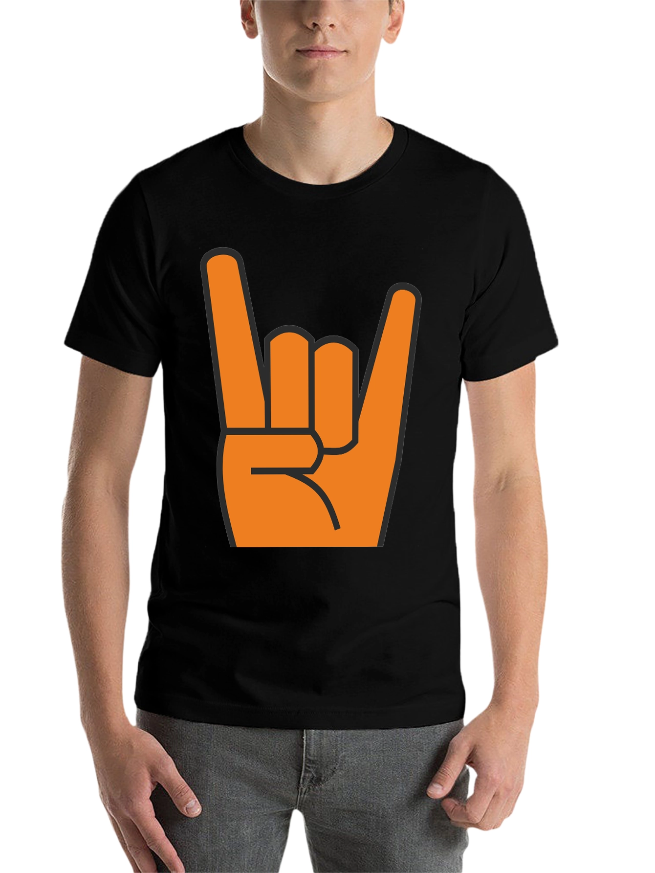 Black Rock On T-Shirt - Bold Orange Hand Graphic view 7