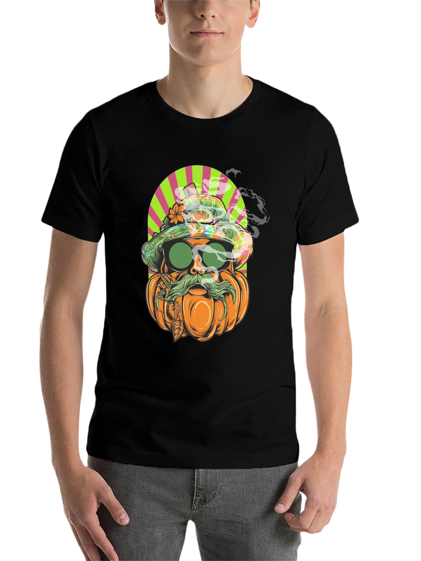 Black Pumpkin Man Graphic Tee - Halloween Style view 7