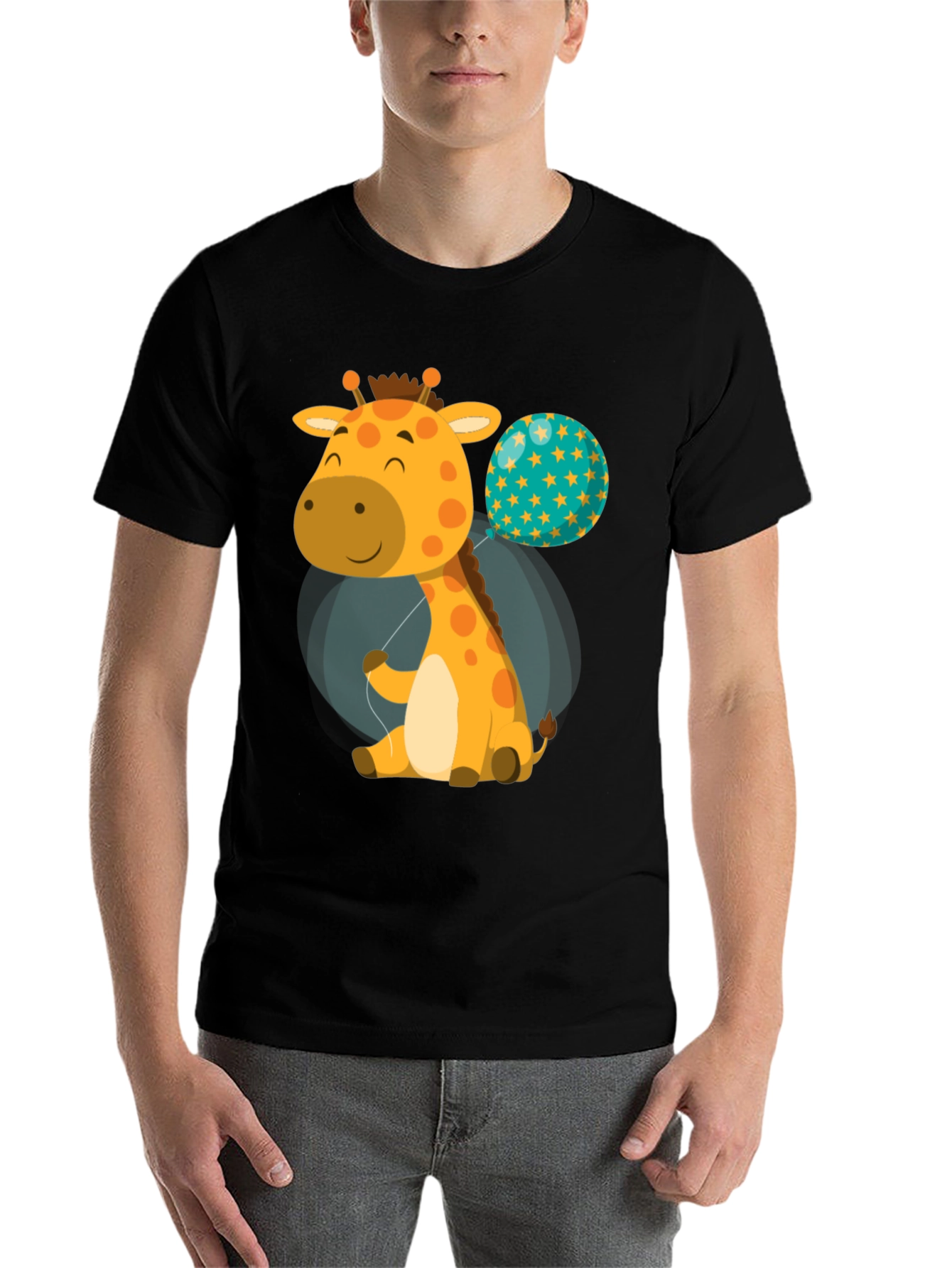 Black Cute Giraffe & Balloon Graphic T-Shirt view 7