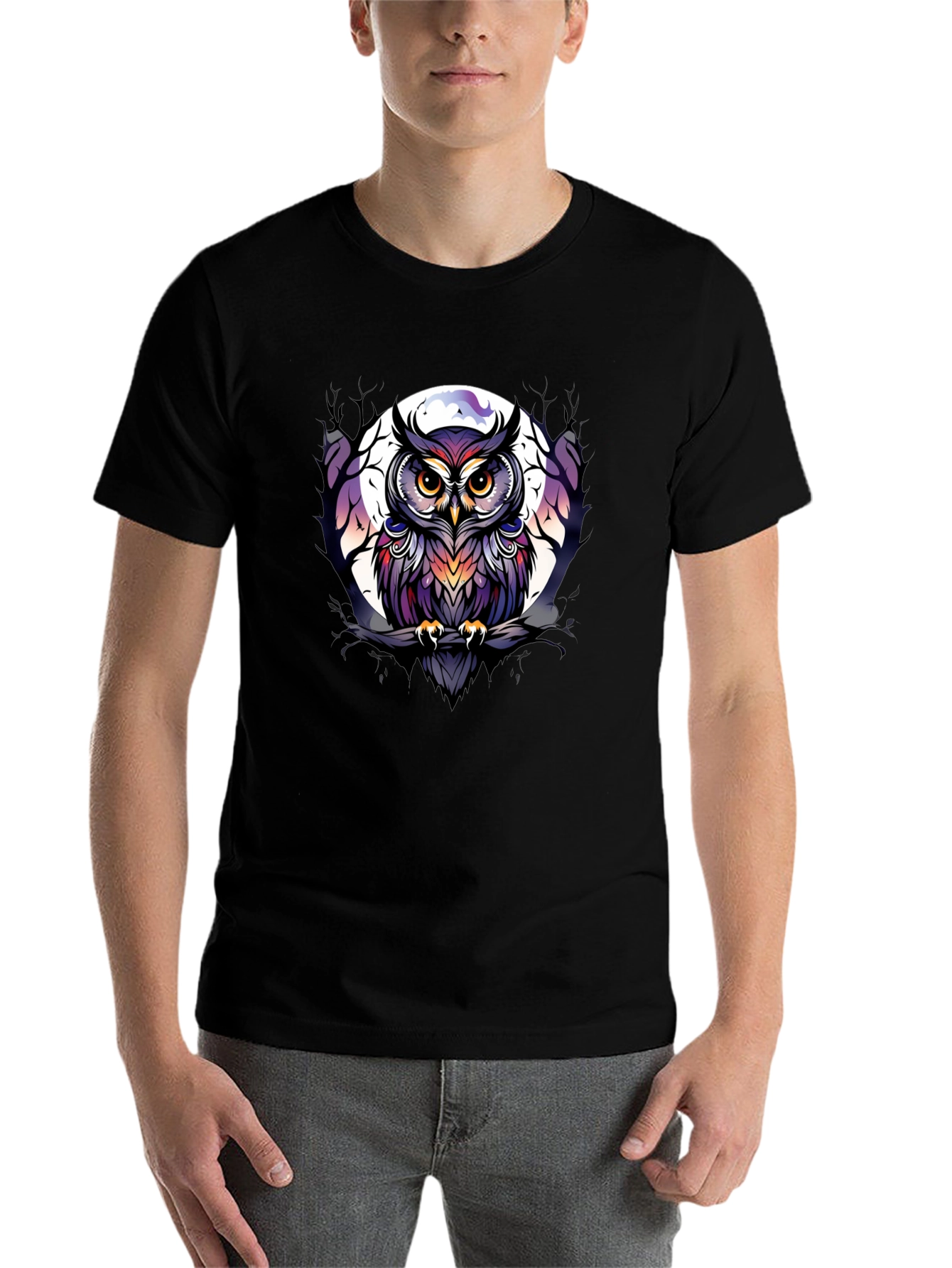 Black Owl T-Shirt: Moonlit Perch Design view 7