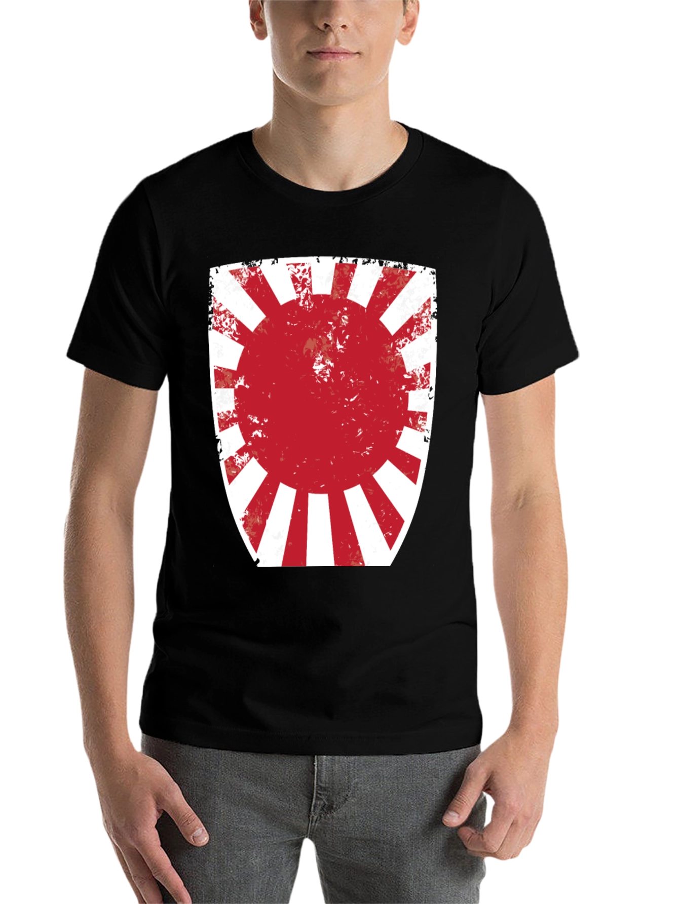 Black Rising Sun Graphic Tee - Distressed Print view 7