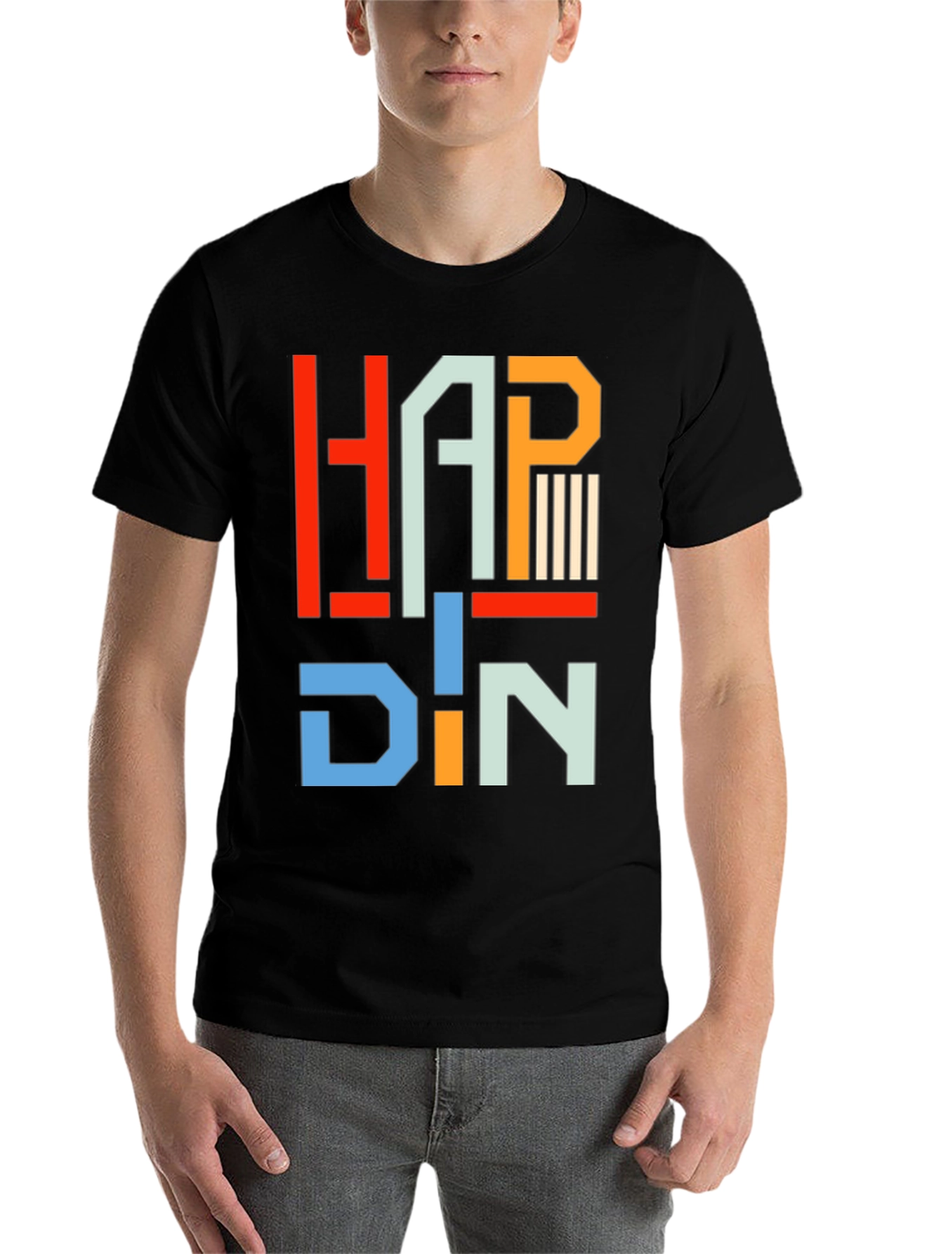 Black HAPP DIN T-Shirt - Geometric Letter Graphic Tee view 7