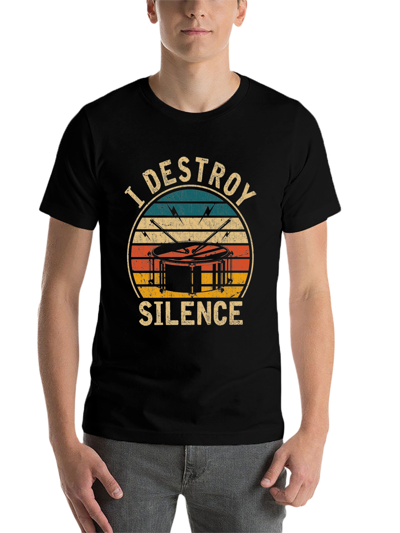 Black I Destroy Silence Drummer T-Shirt view 7