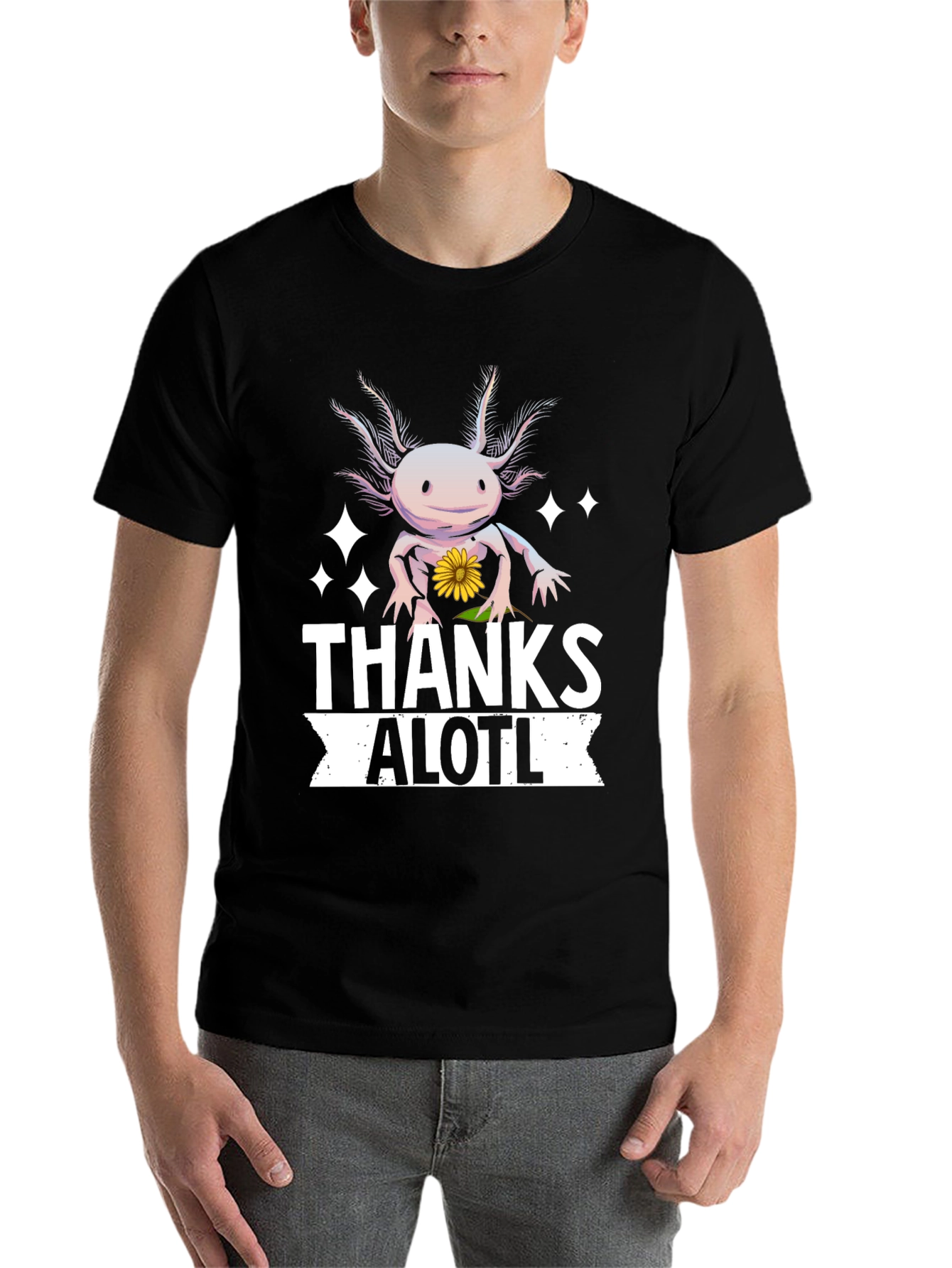 Black Thanks Alotl Axolotl T-Shirt view 7