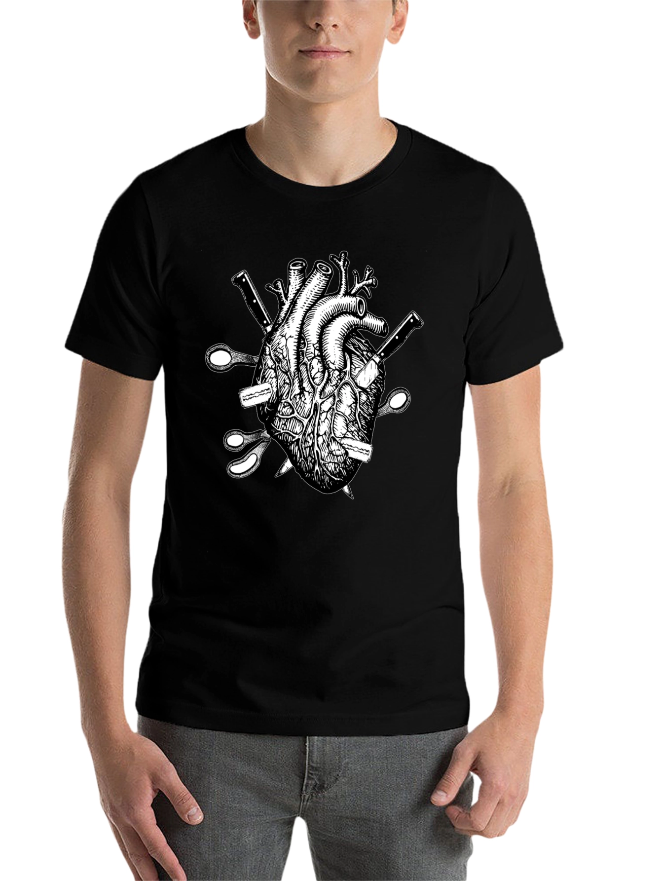 Black Anatomical Heart Knives T-Shirt view 7