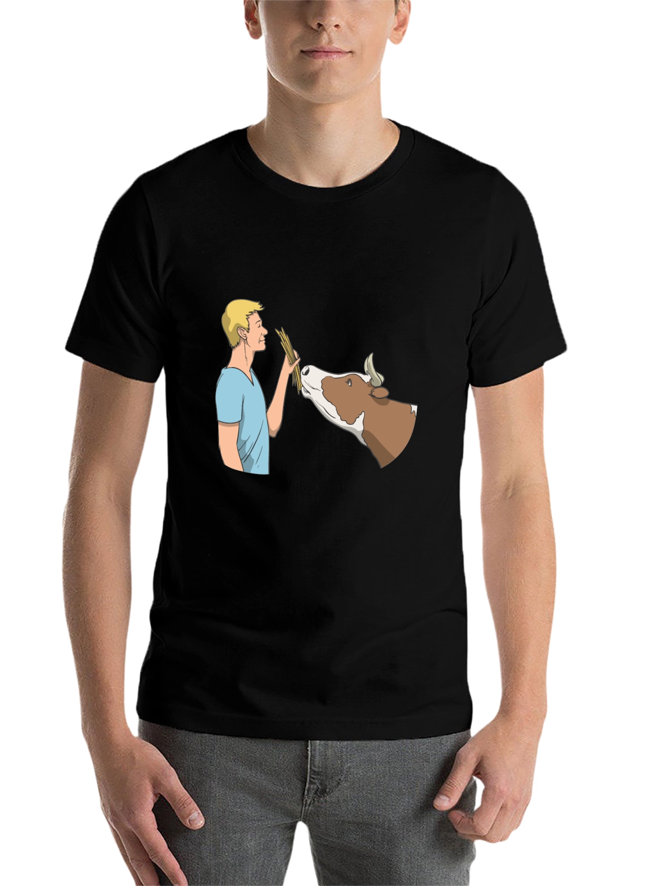 Black Man Feeding Cow Graphic Black T-Shirt view 7