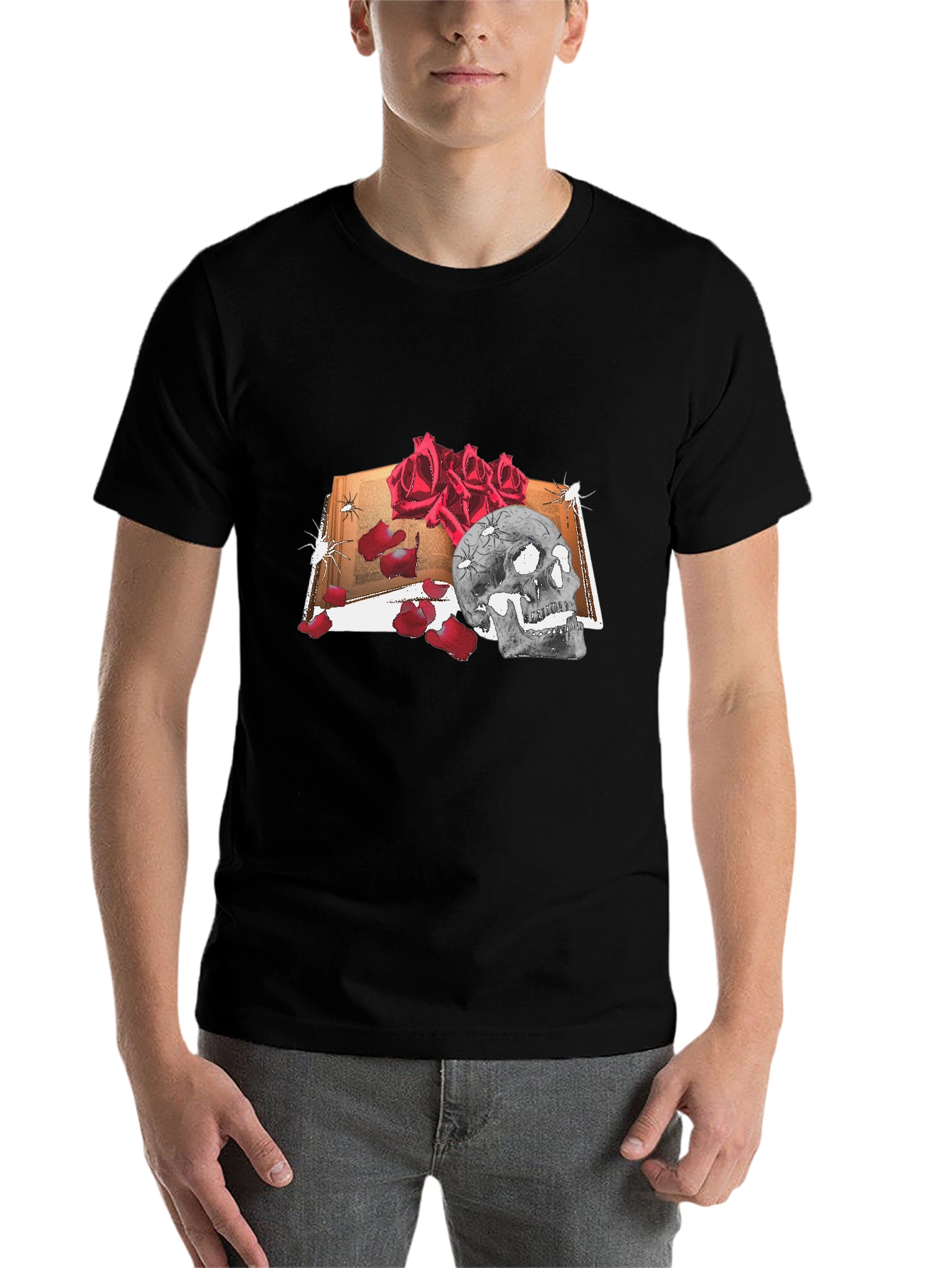 Black Skull & Roses Graphic Tee - Edgy Fashion view 7