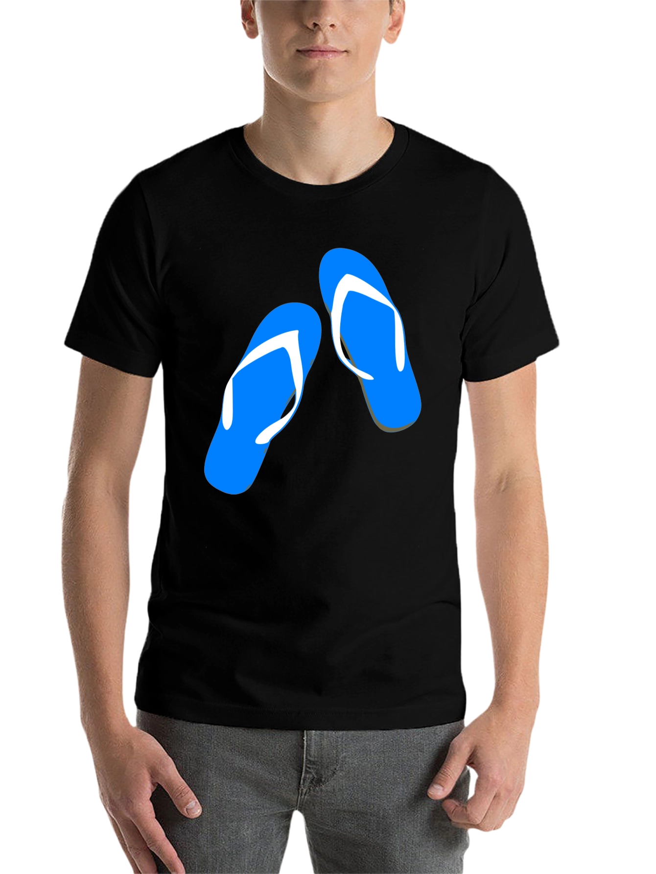 Black Summer Flip Flop Graphic Tee - Black Cotton T-Shirt view 7