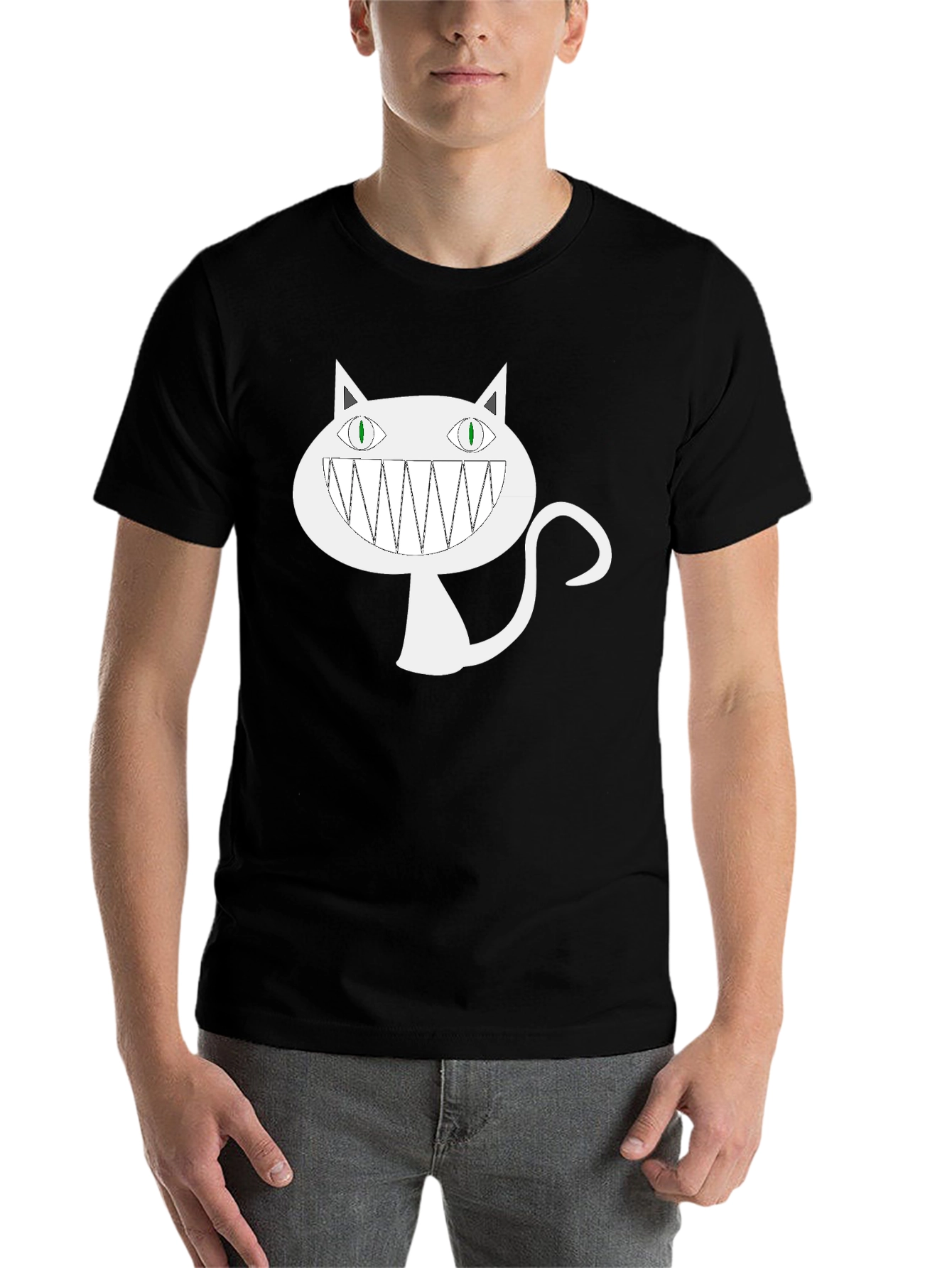 Black Grinning Cheshire Cat Graphic Tee - Black view 7