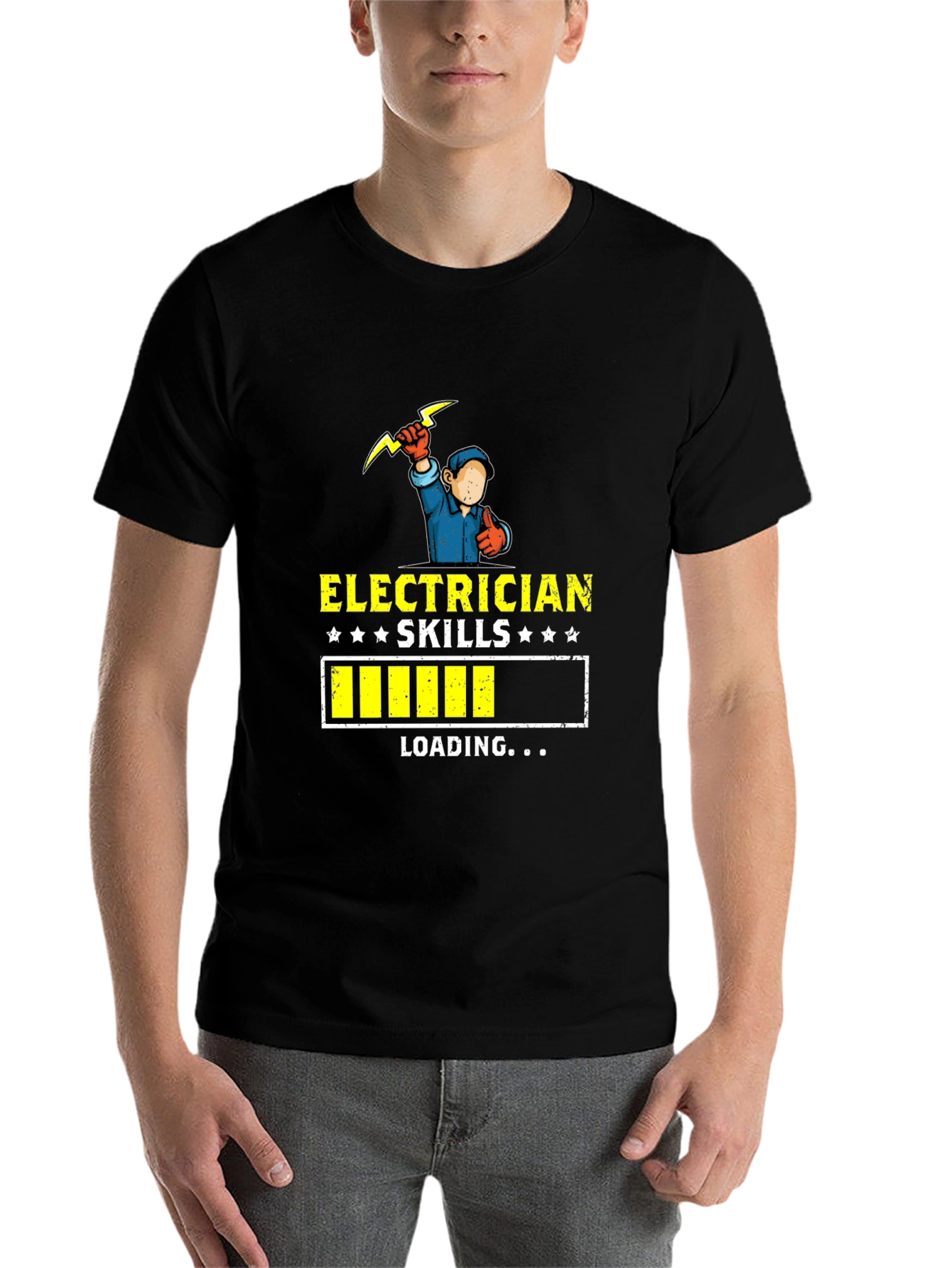 Black Electrician Skills Loading Funny T-Shirt view 7